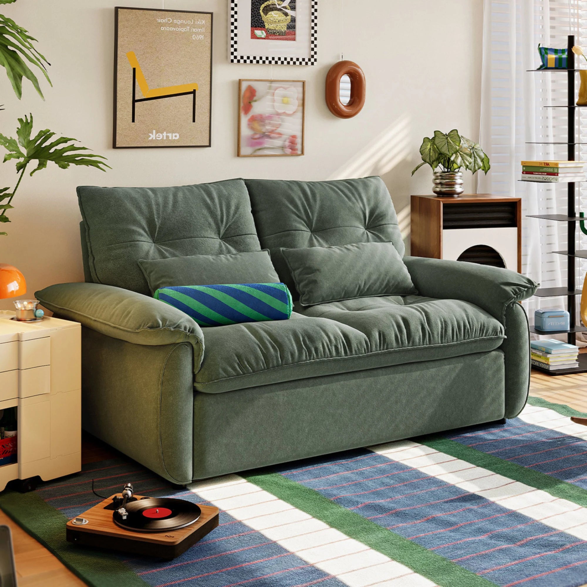 Linspire Rilla 2-Seater Sofa Bed, Velvet-Like Fabric, Charcoal Green