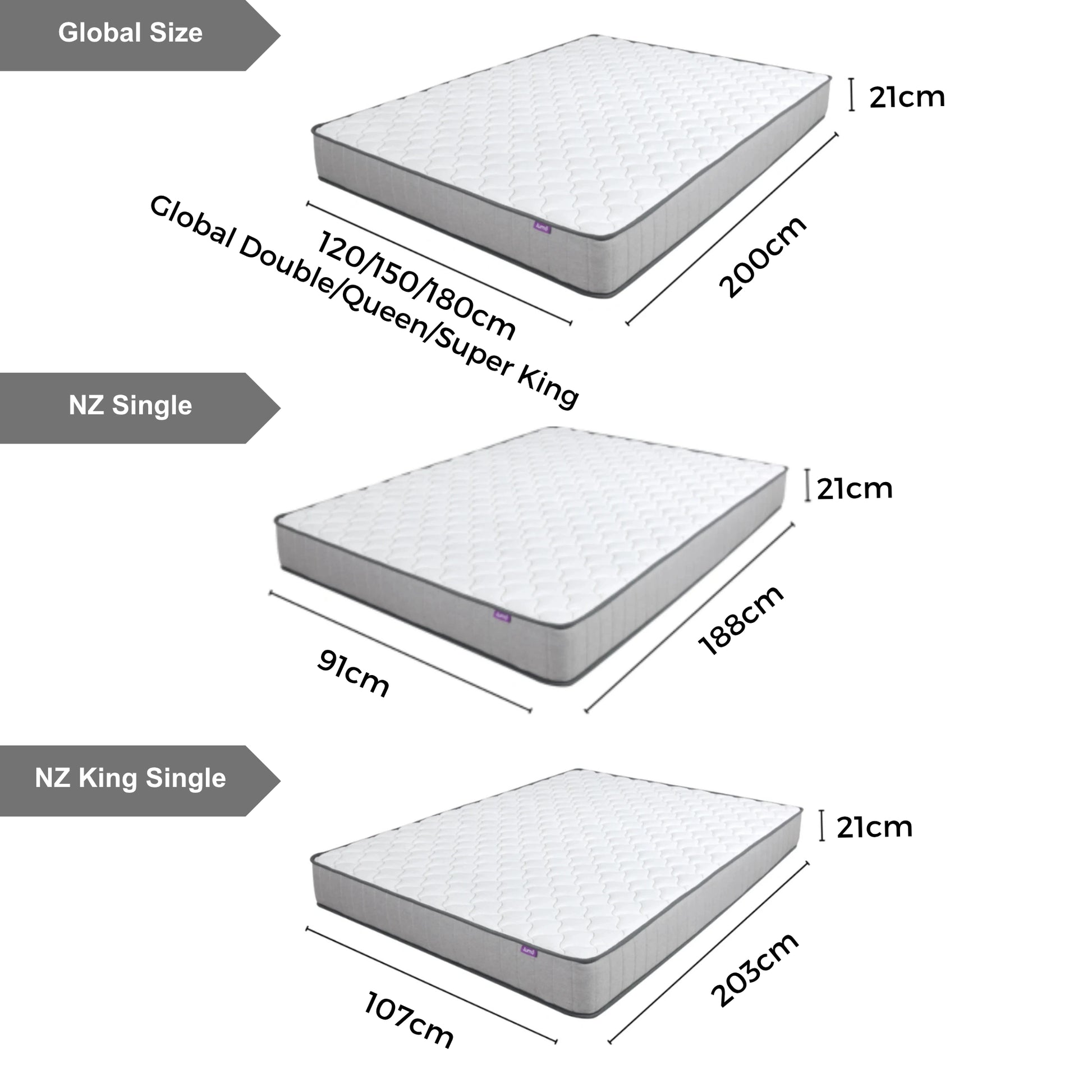 Lumo Comfort Hybrid Mattress, Medium Firm, White, Grey
