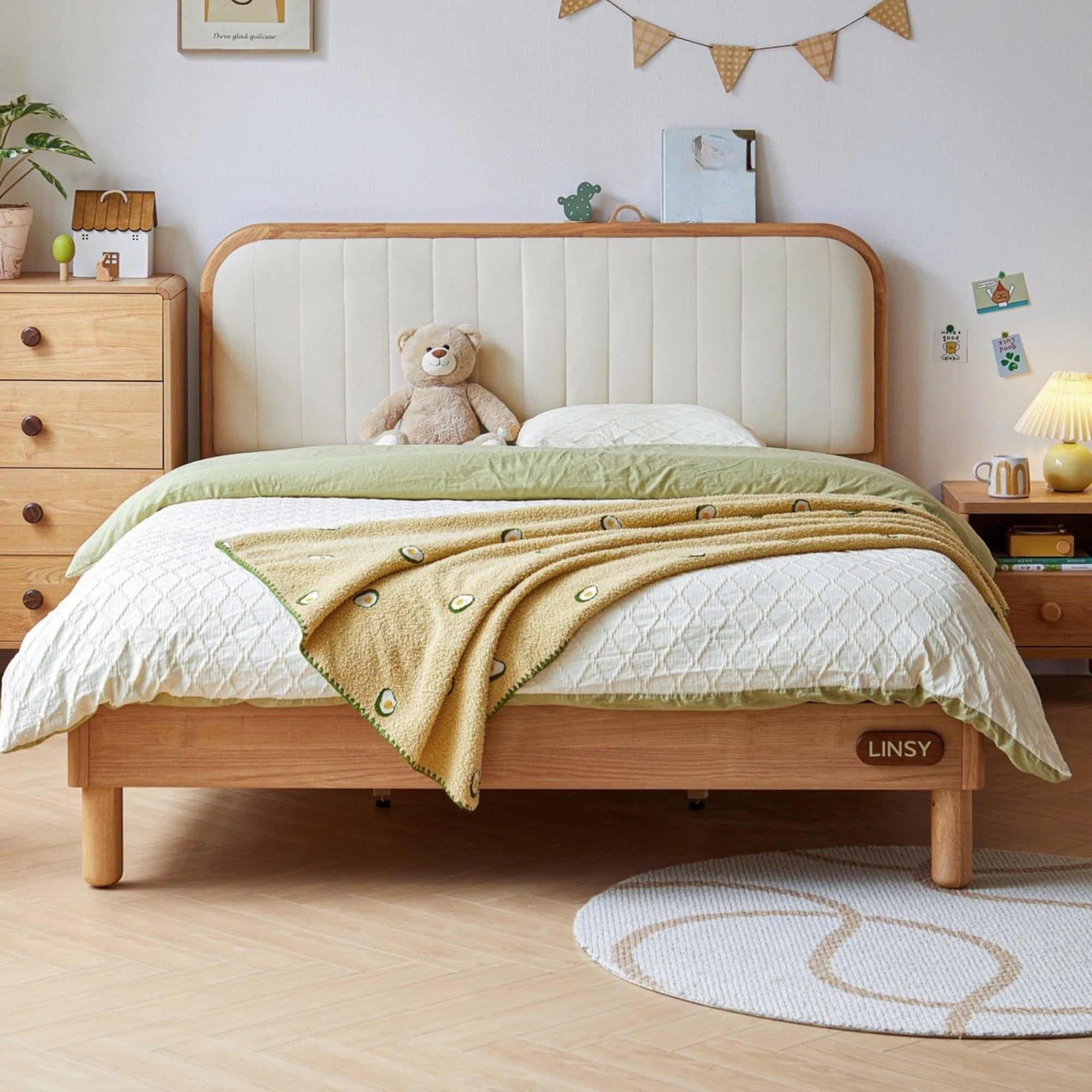 Linspire Sunny Kids Bed Frame, 127x215x88/105cm, Natural Wood