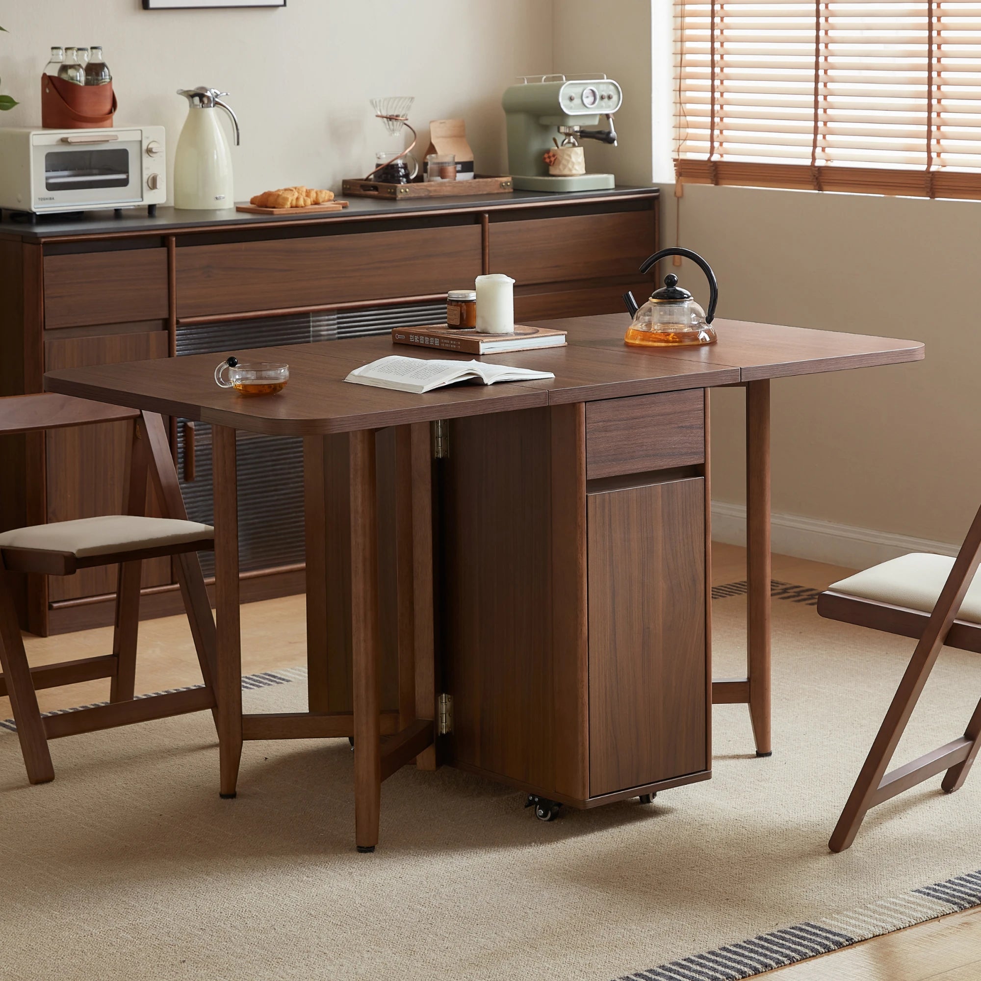 Linspire Ursula Folding Dining Table on Casters with Storage