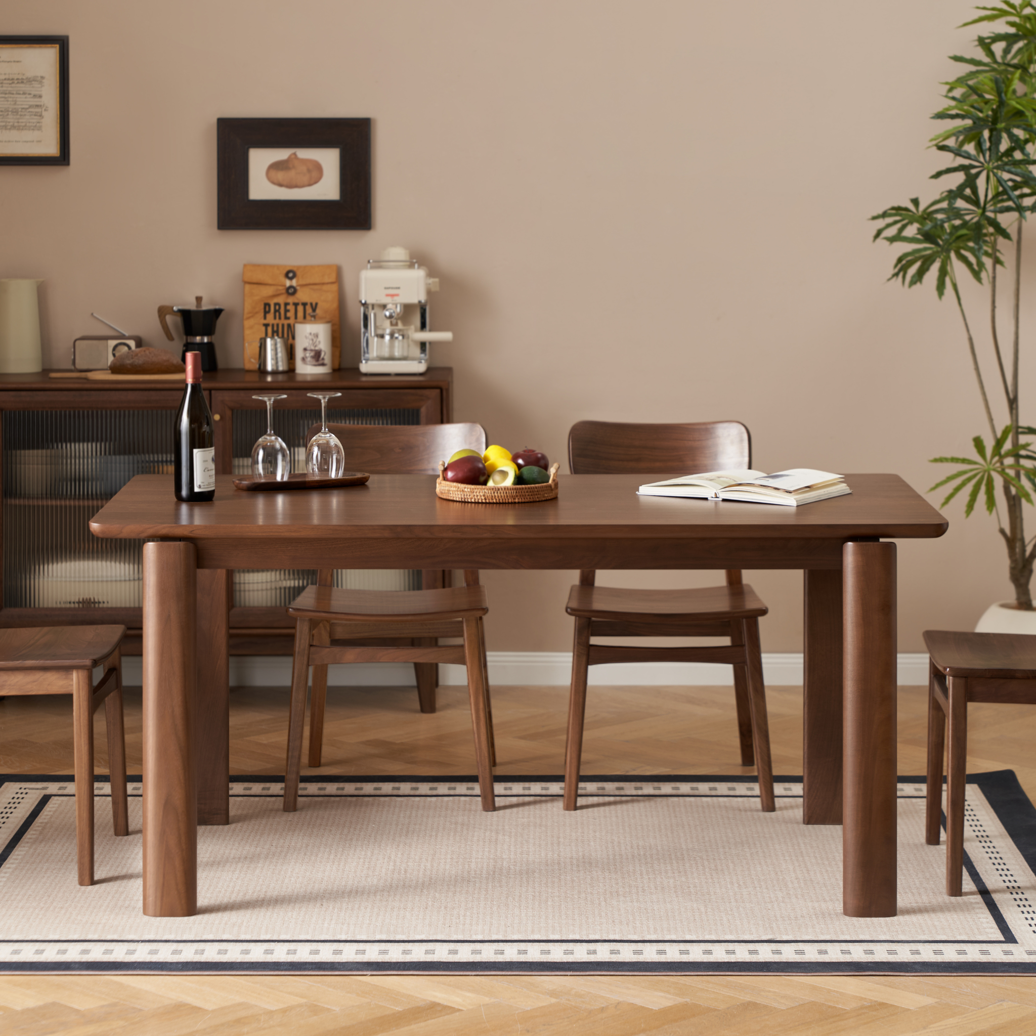 Solidwood Lucca Dining Table, American Black Walnut