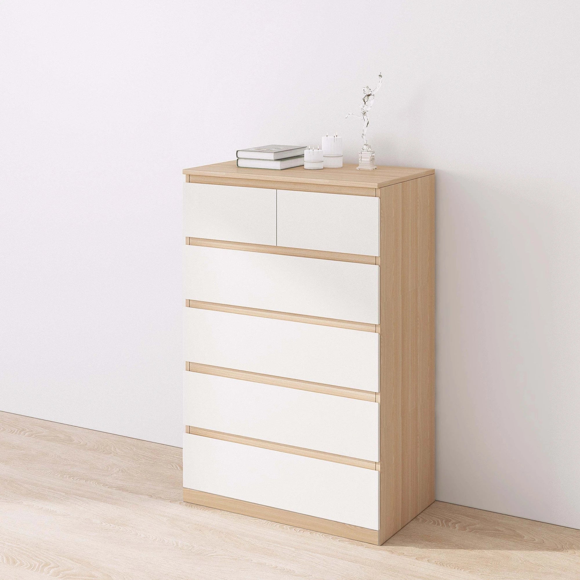 Loft Ensio Chest of 6 Drawers, Tallboy, White & Natural Wood
