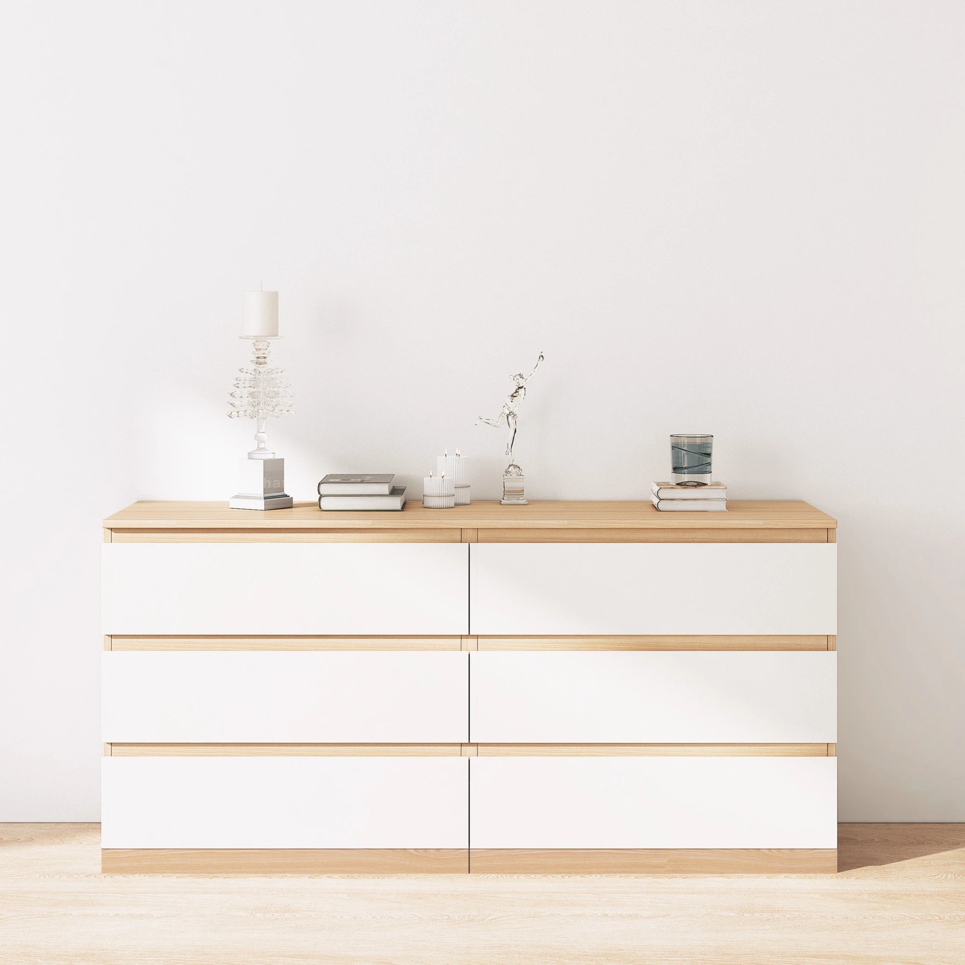 Loft Ensio Chest of 6 Drawers, Lowboy, White & Natural Wood