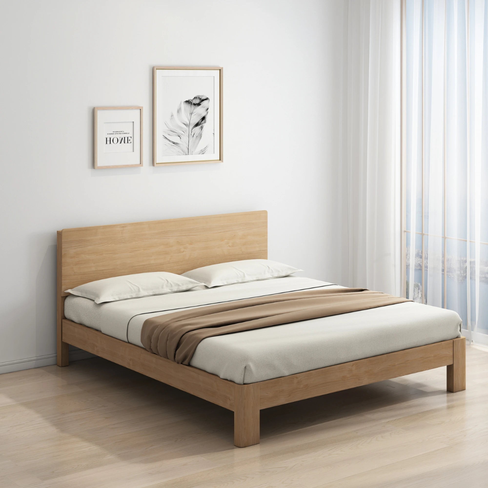 Loft Japandi Bed Frame, Light Wood