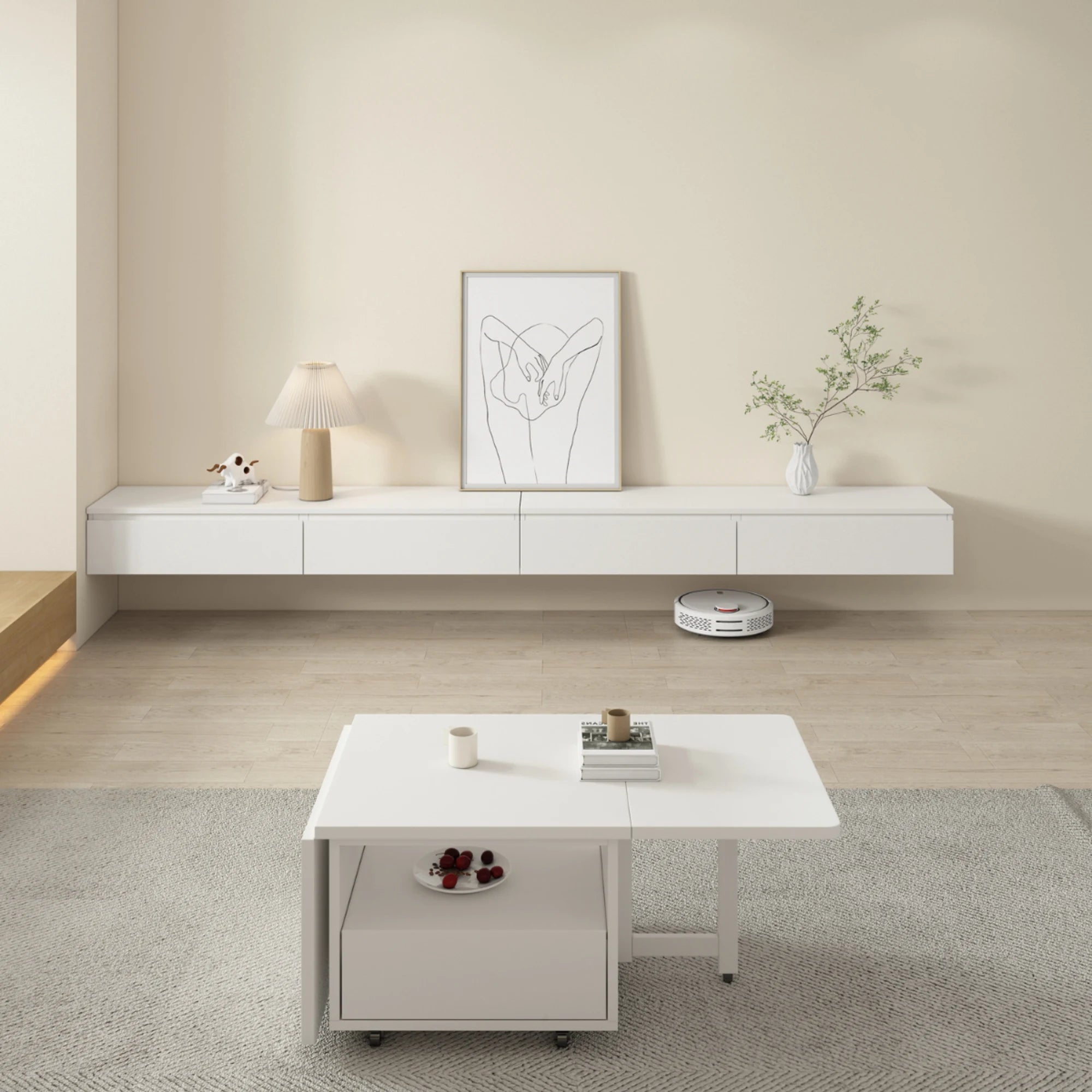 Loft Japandi Floating Entertainment Unit, 320cm, White