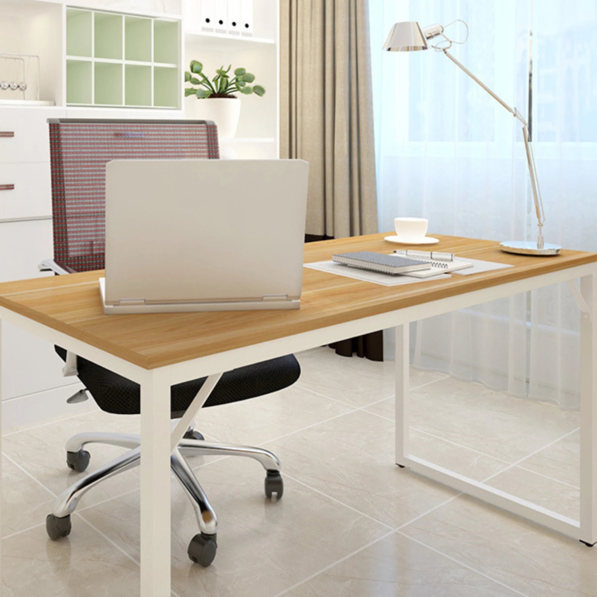 Loft Newton Steel Frame Desk, 120cm, Natural Wood & White