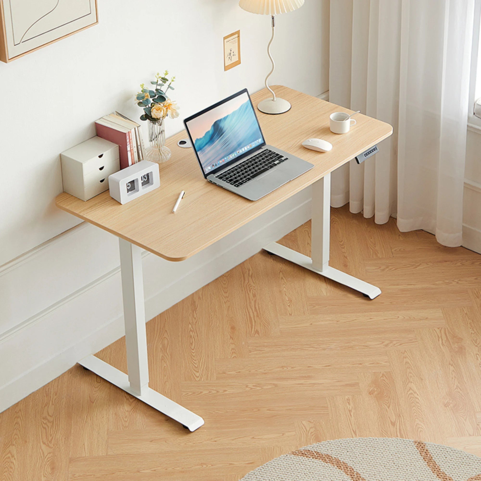 Linspire Ascend Electric Height Adjustable Standing Desk 120cm, Natural Wood & White