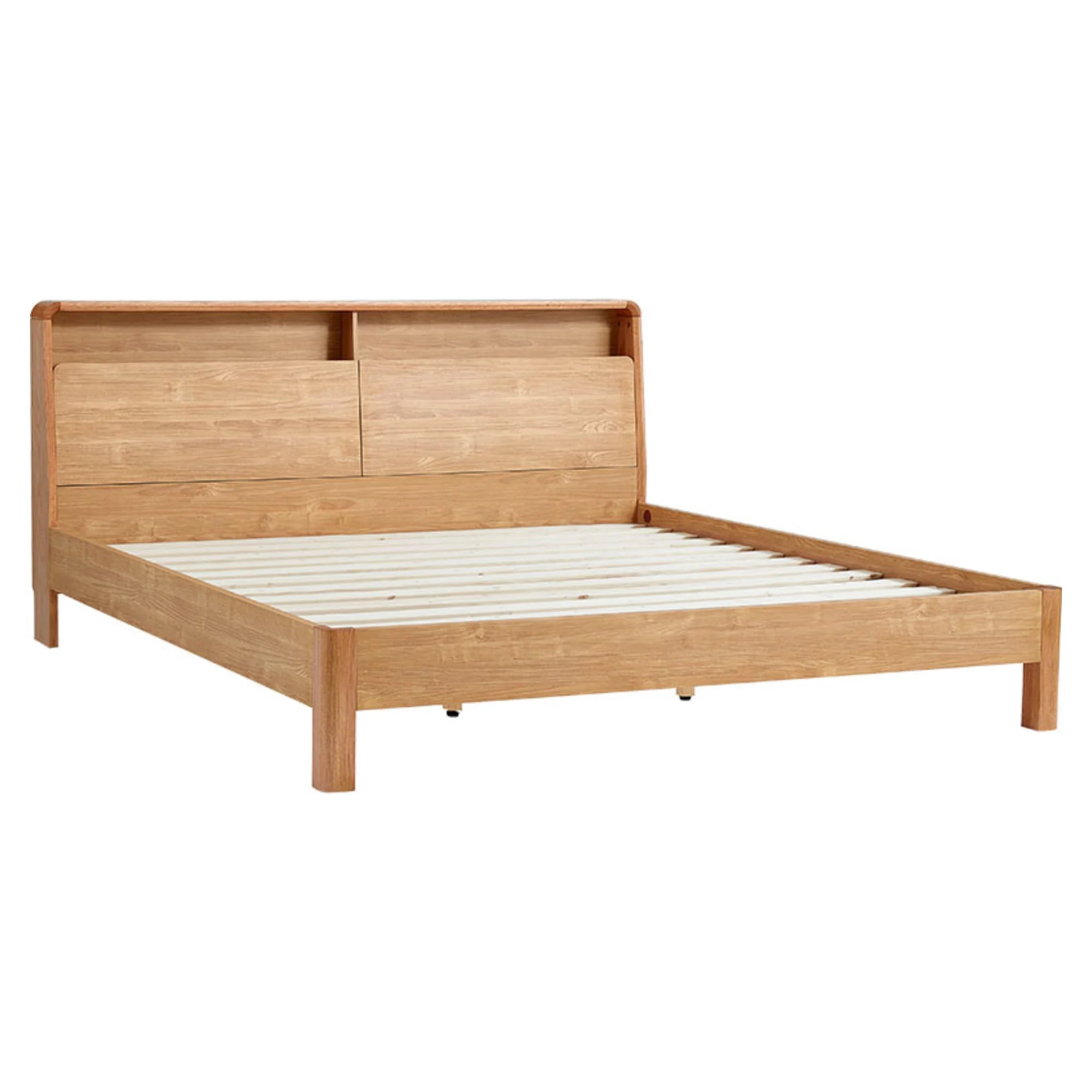 Linspire Aspire Bed Frame With Storage Headboard, Natural Wood