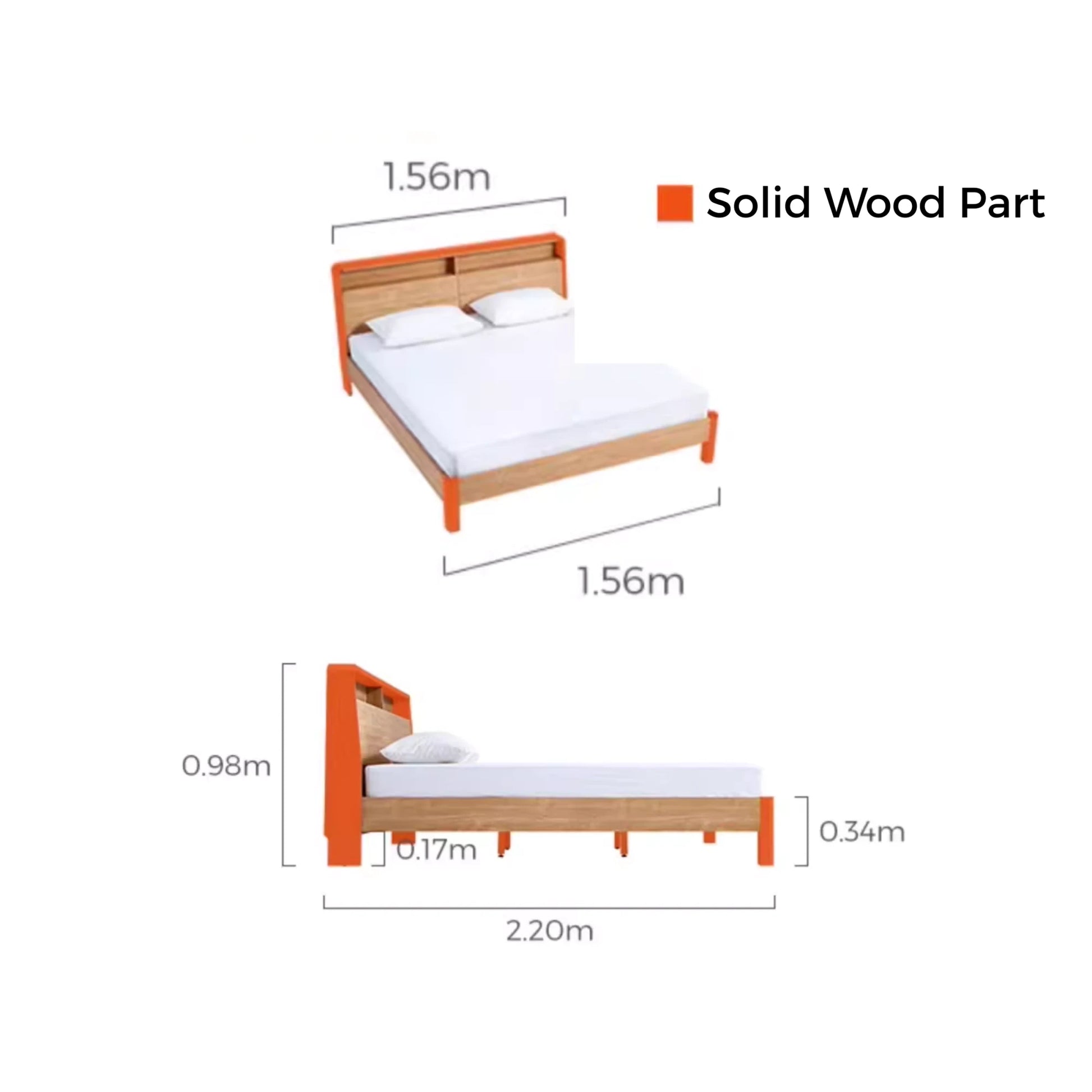 Linspire Aspire Bed Frame With Storage Headboard, Natural Wood