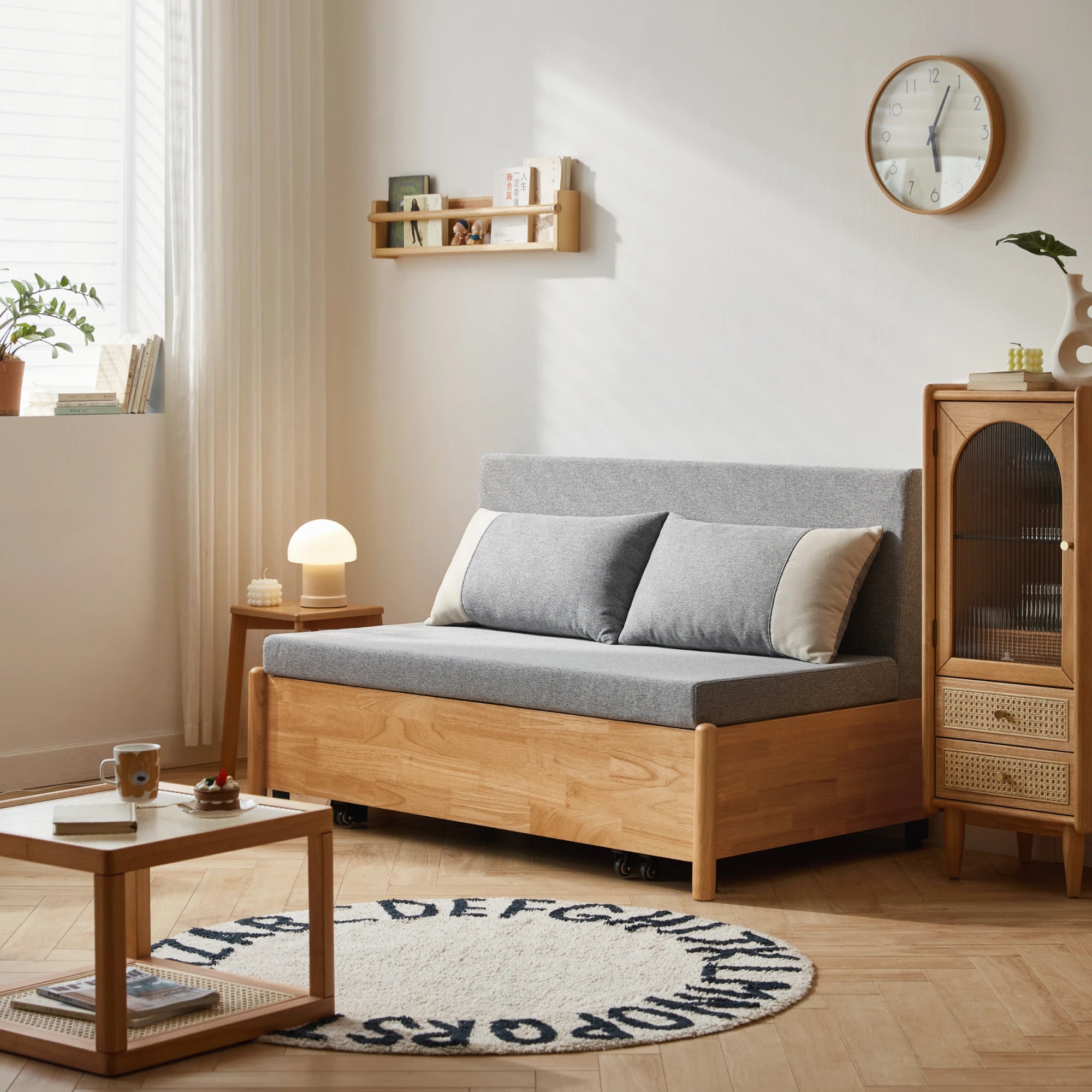 Linspire Don 2-Seater Sofa Bed, Grey & Natural Wood