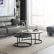 Linspire Eclipse Nesting Coffee Table with Sintered Marble Top, Set of 2, White & Black