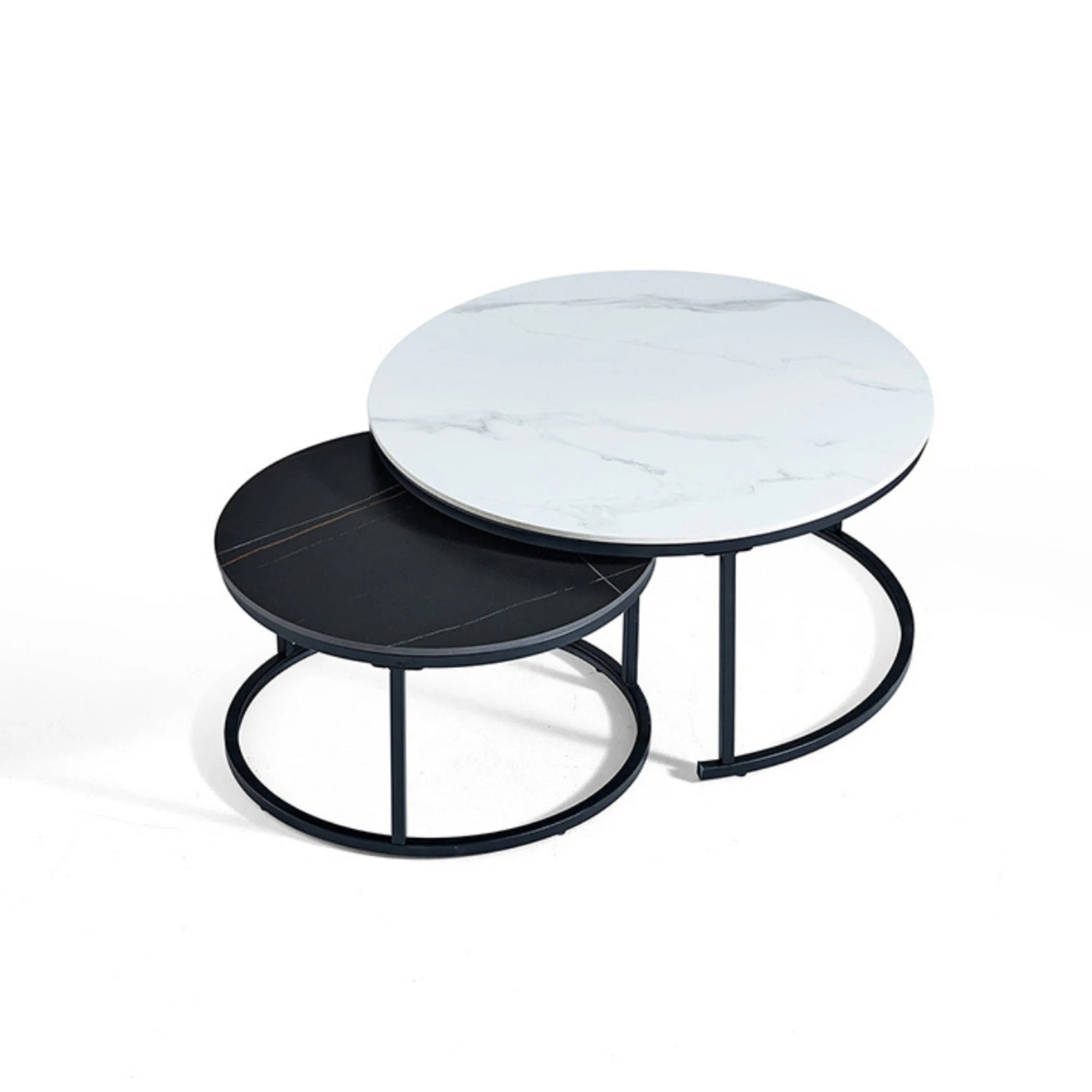 Linspire Eclipse Nesting Coffee Table with Sintered Marble Top, Set of 2, White & Black