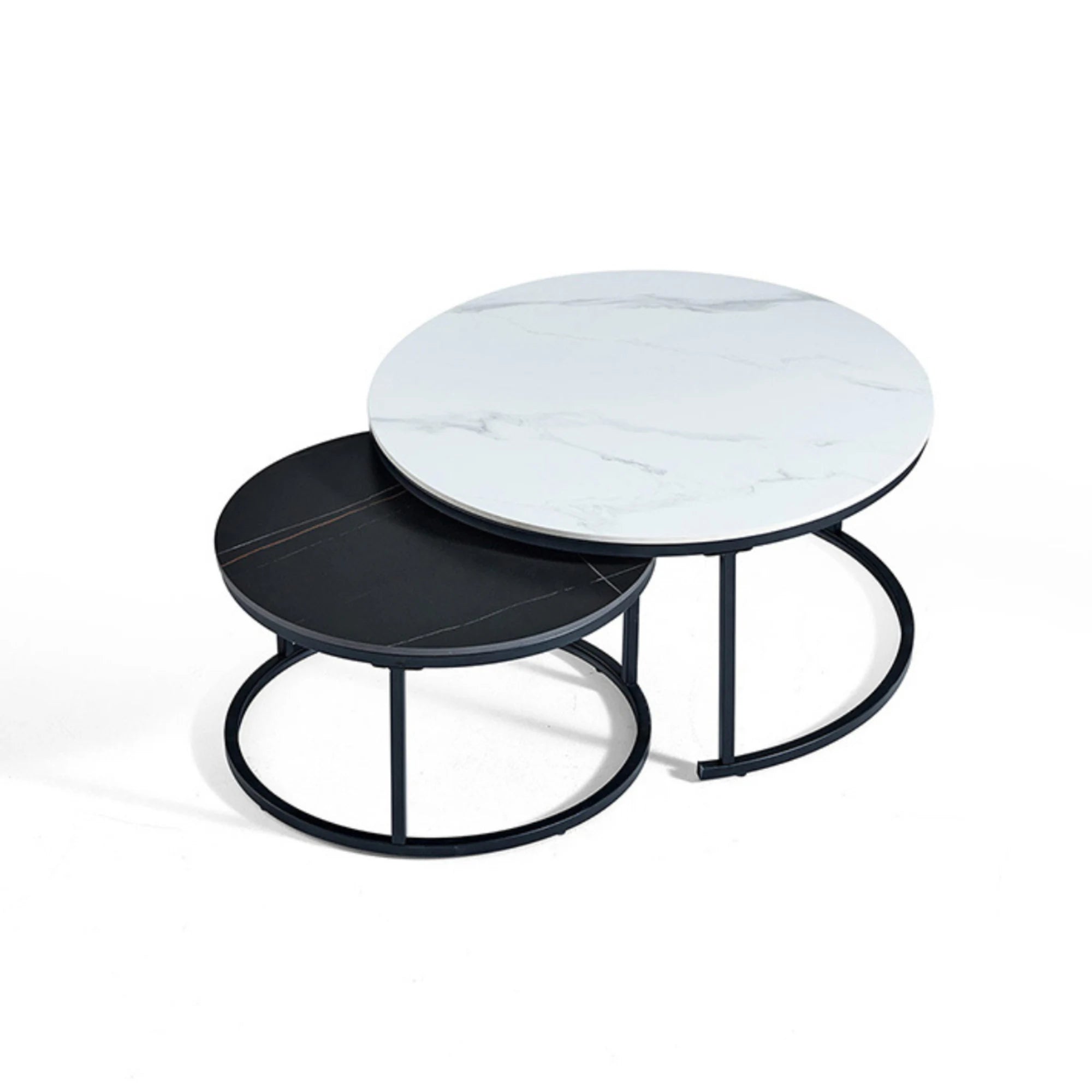 Linspire Eclipse Nesting Coffee Table with Sintered Marble Top, Set of 2, White & Black