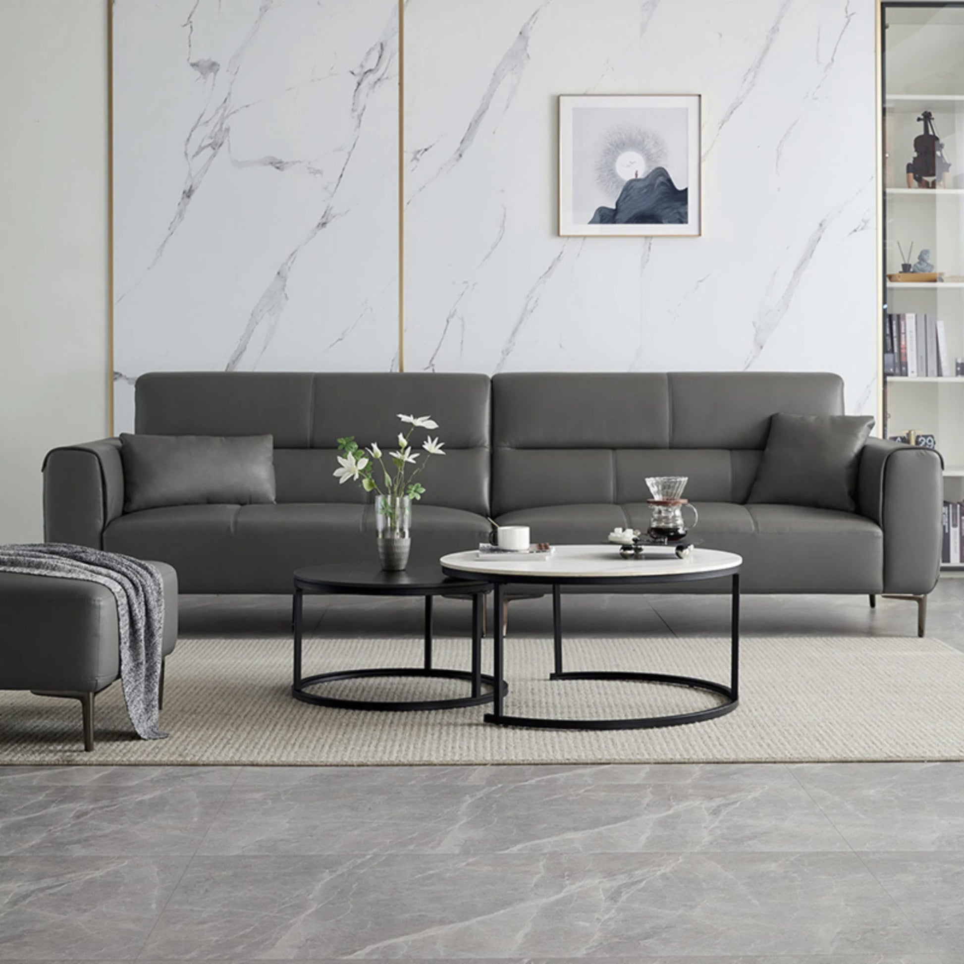 Linspire Eclipse Nesting Coffee Table with Sintered Marble Top, Set of 2, White & Black