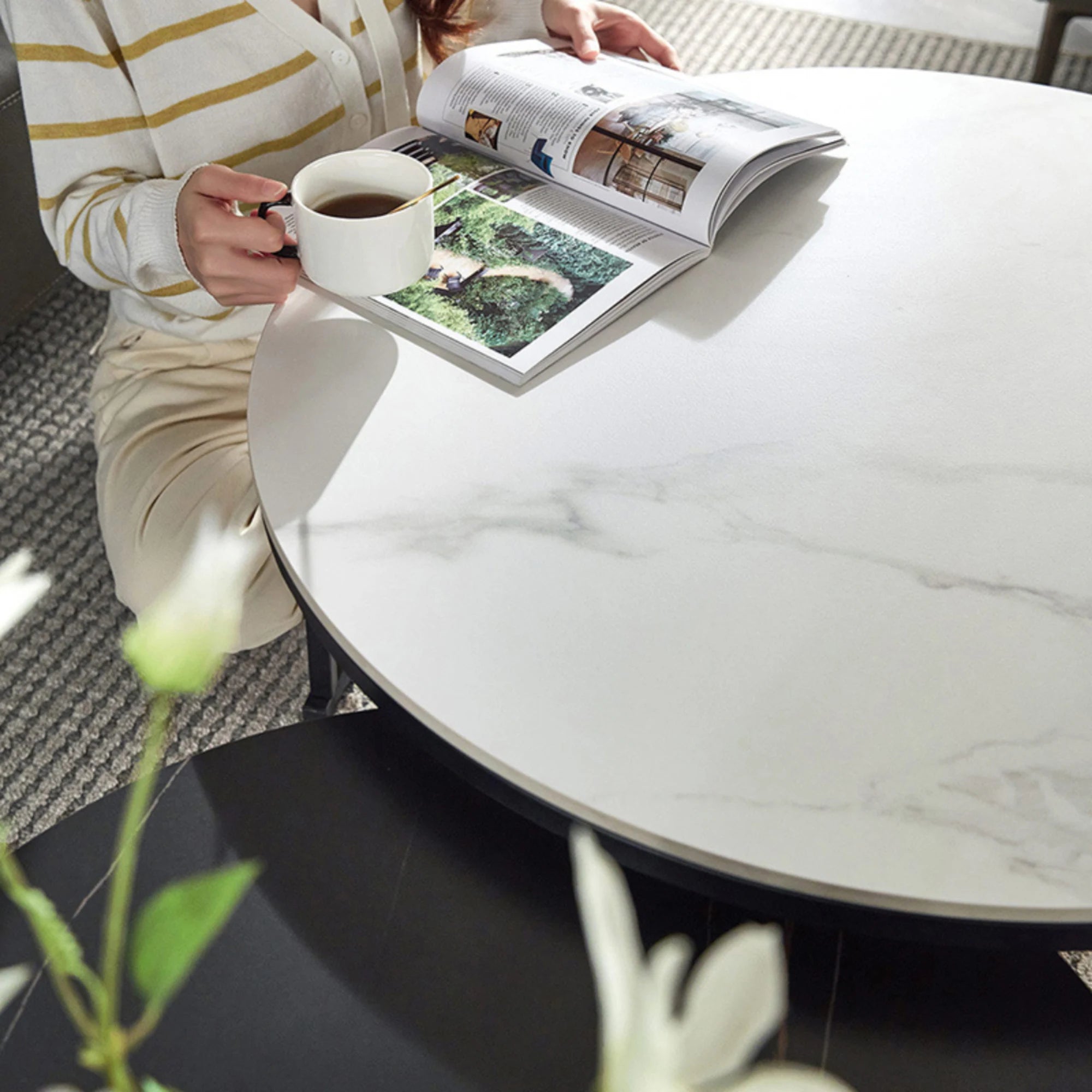 Linspire Eclipse Nesting Coffee Table with Sintered Marble Top, Set of 2, White & Black