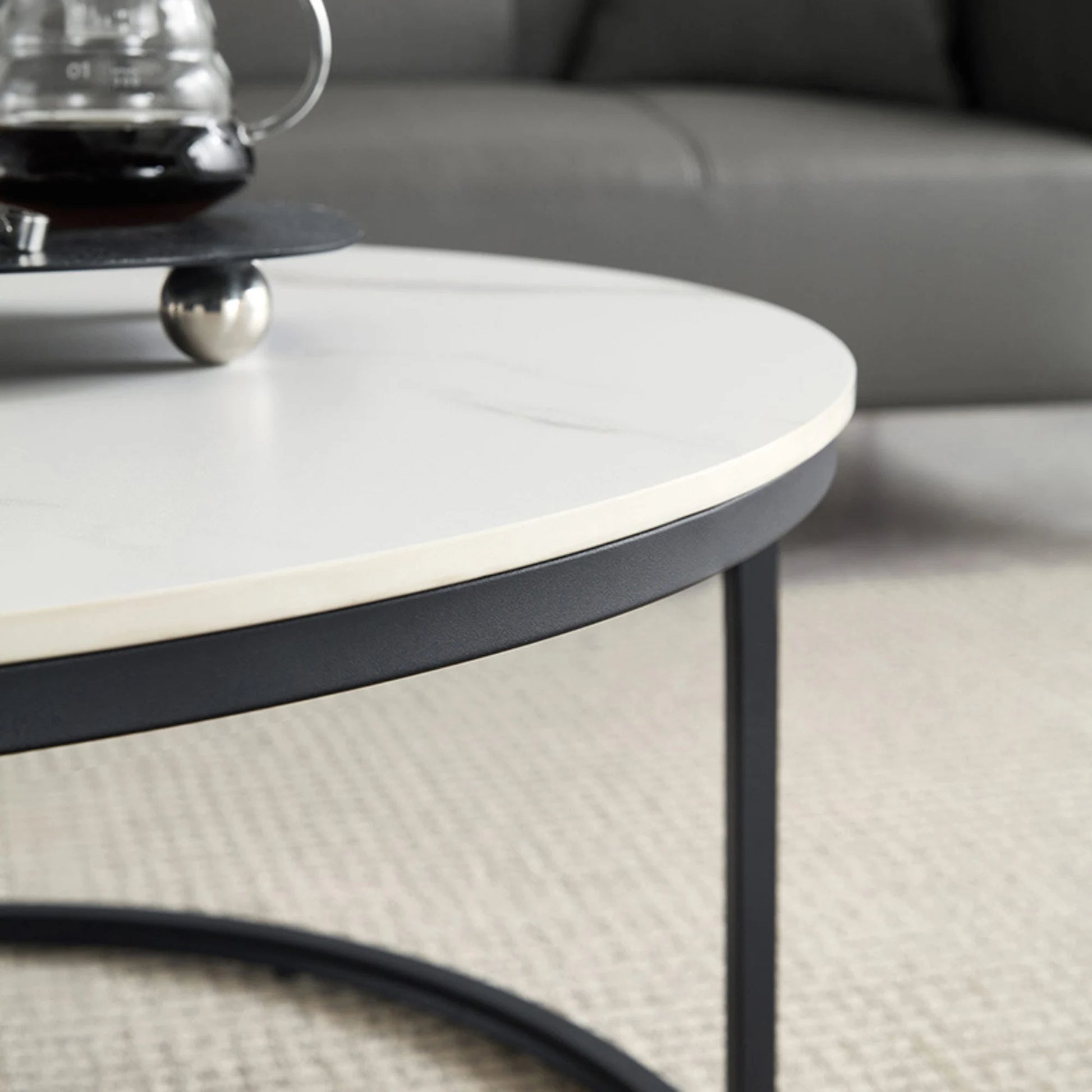 Linspire Eclipse Nesting Coffee Table with Sintered Marble Top, Set of 2, White & Black