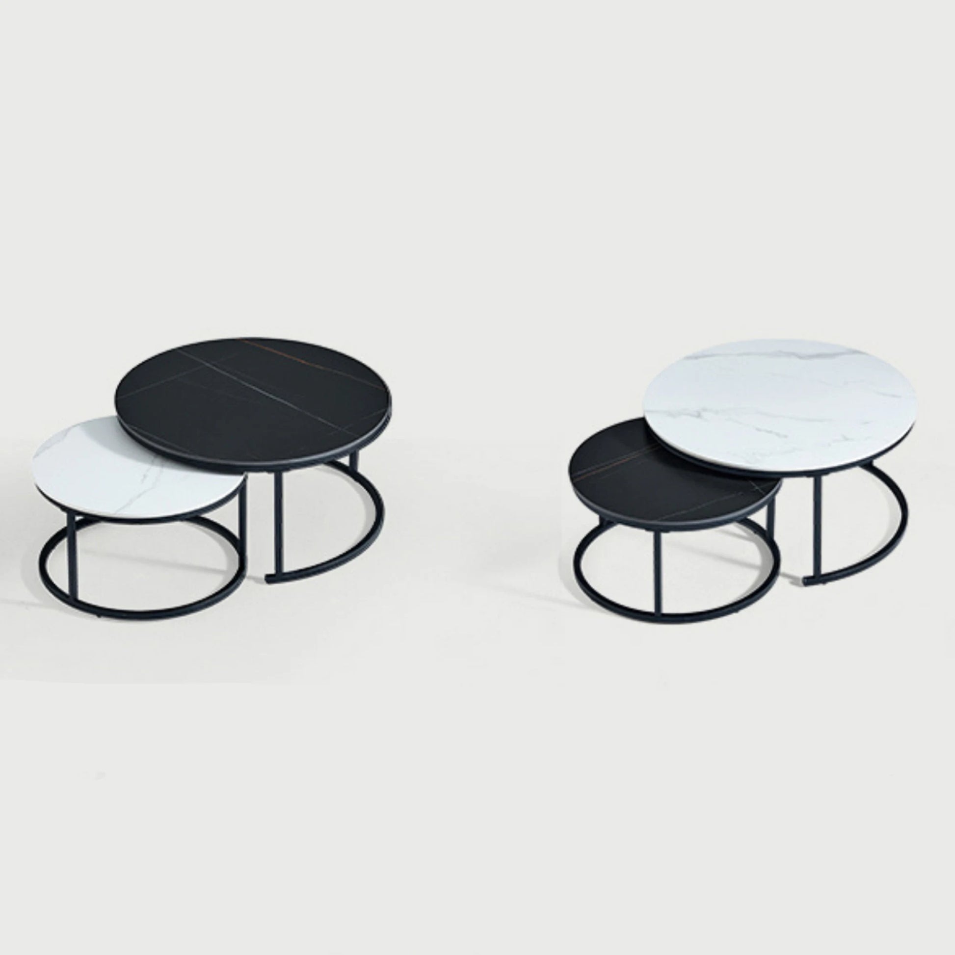 Linspire Eclipse Nesting Coffee Table with Sintered Marble Top, Set of 2, White & Black