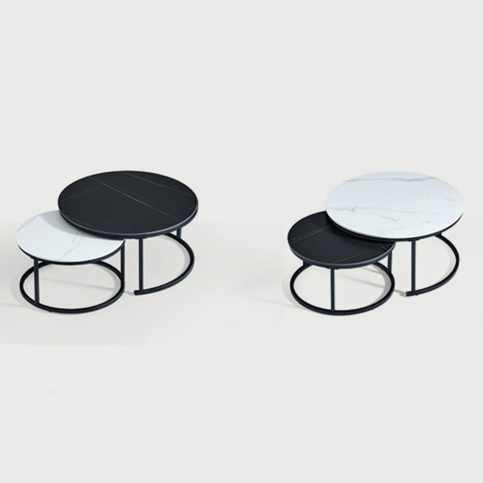 Linspire Eclipse Nesting Coffee Table with Sintered Marble Top, Set of 2, White & Black