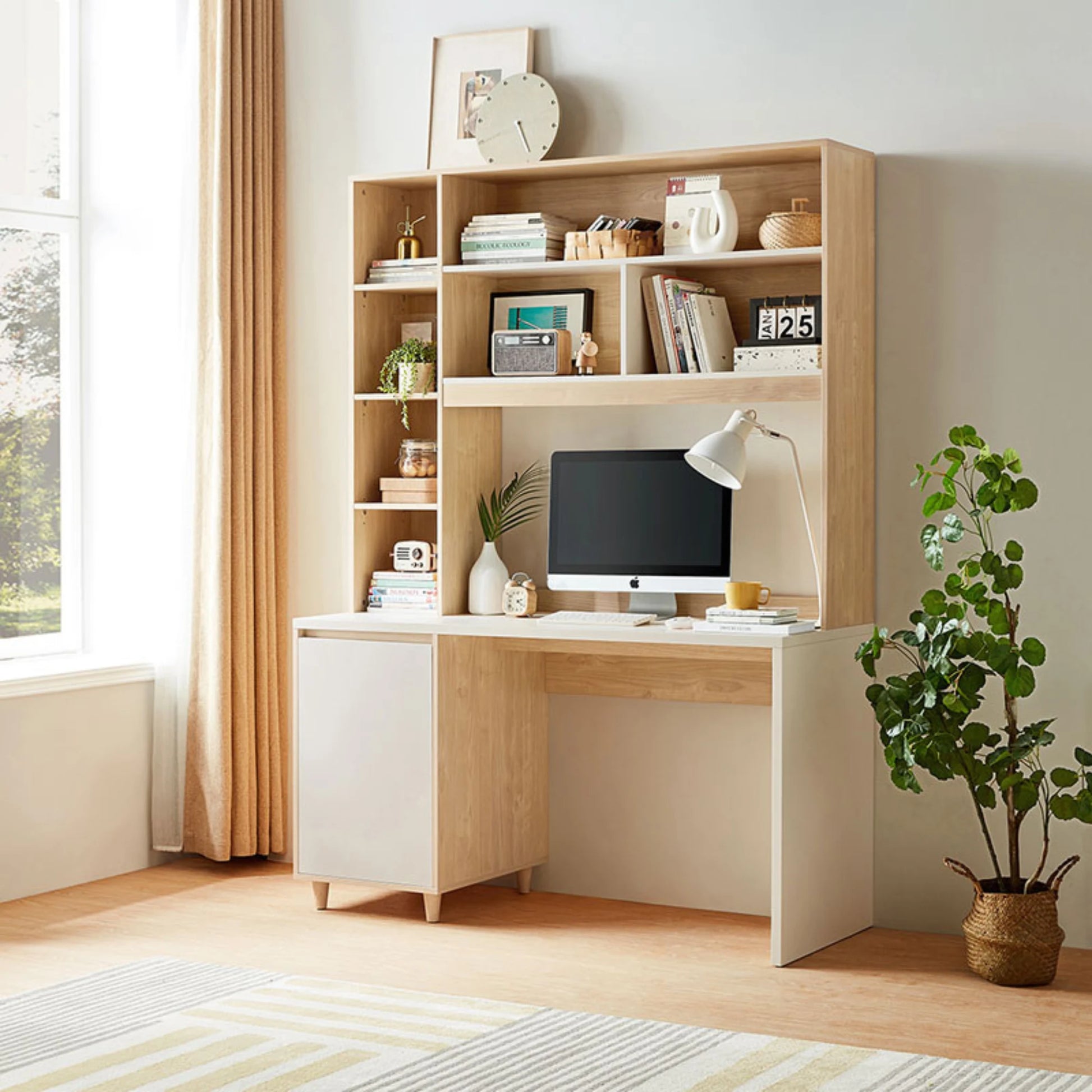 Linspire Noble Desk with Shelves, Natural Wood