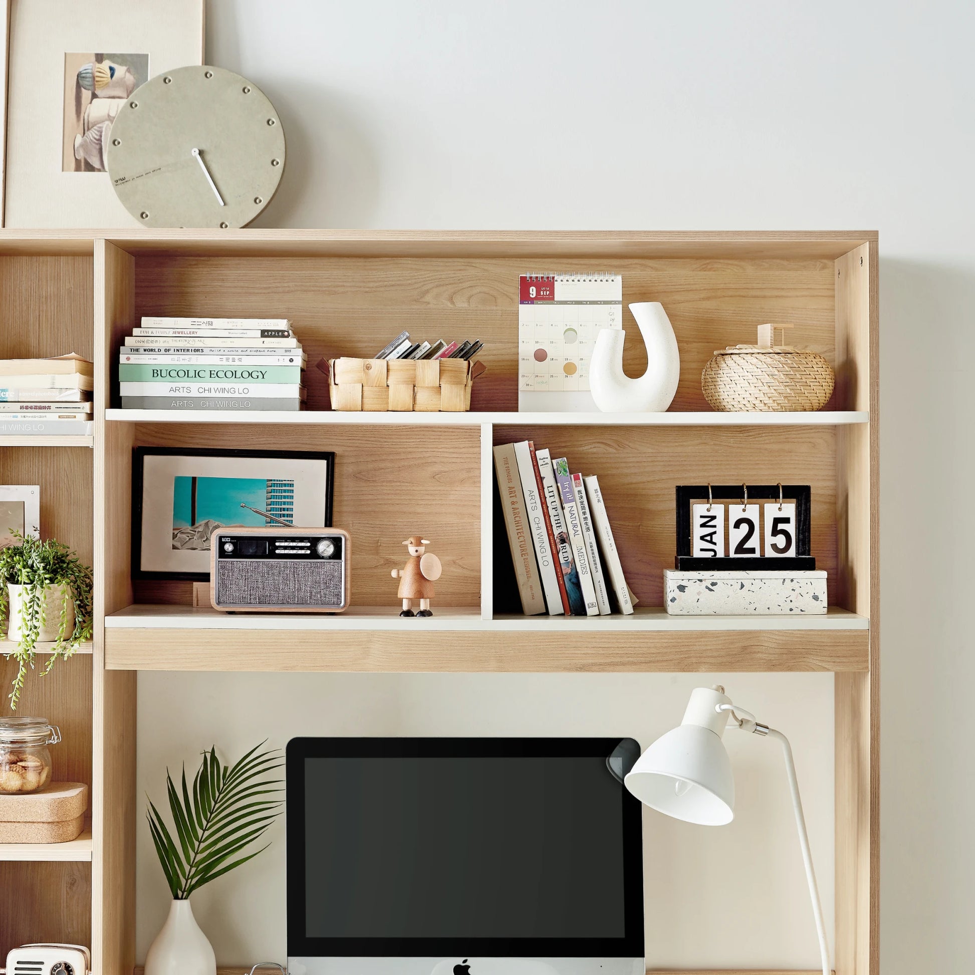 Linspire Noble Desk with Shelves, Natural Wood