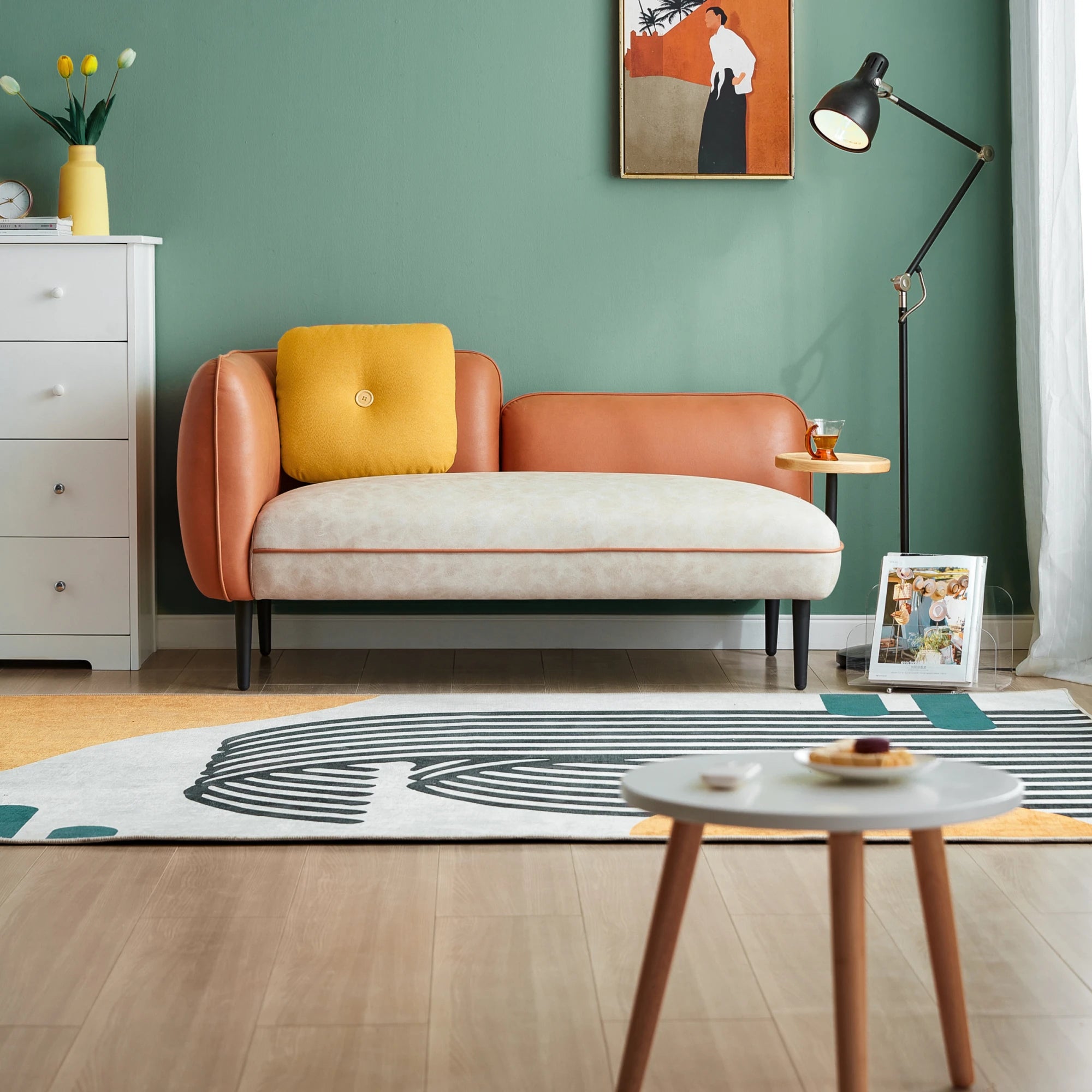 Linspire Flux Leathaire 2-Seater Sofa with Sidetable, Right Armrest, Tawny & Sand