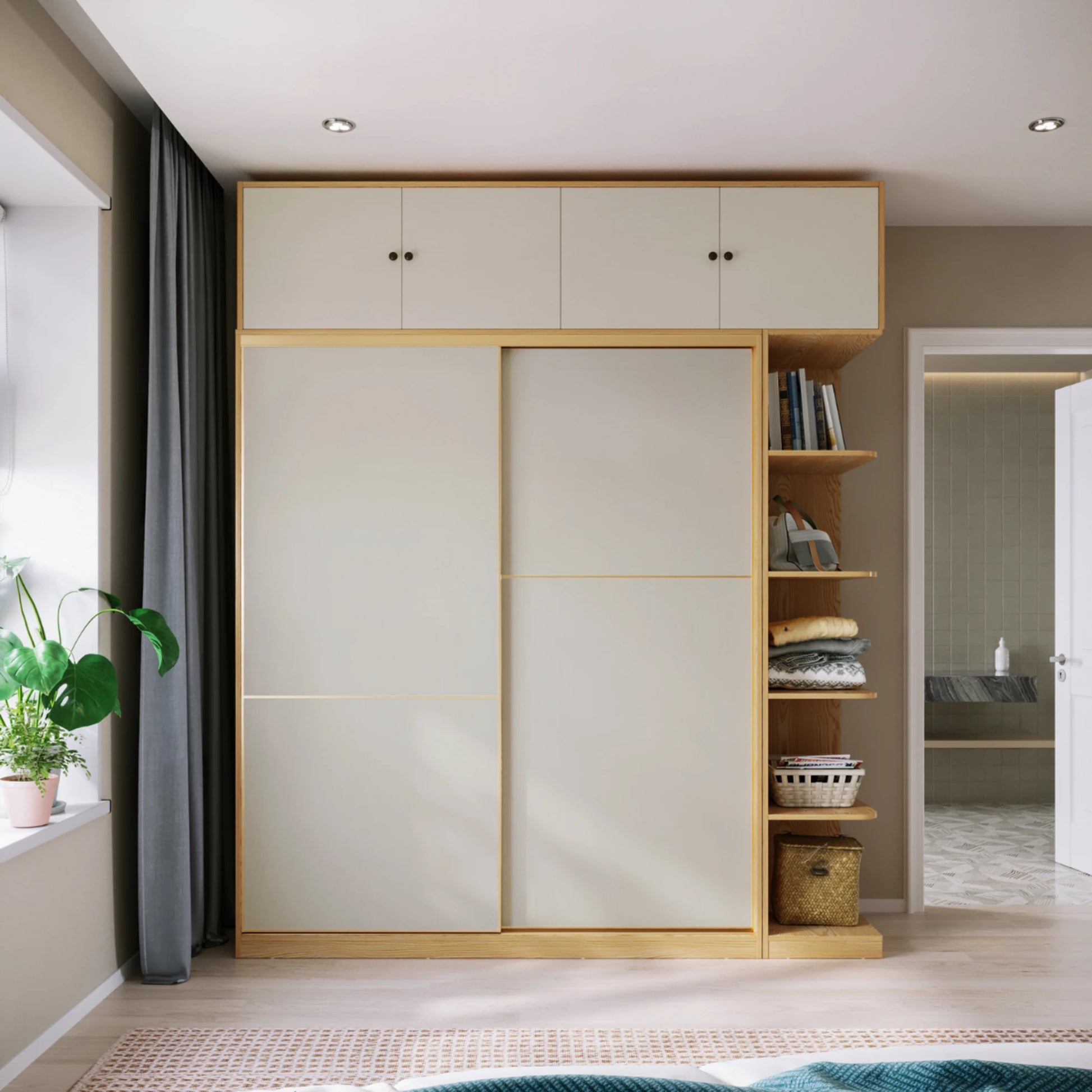 Linspire Grace Sliding Door Wardrobe with Top Cabinet, 220cm