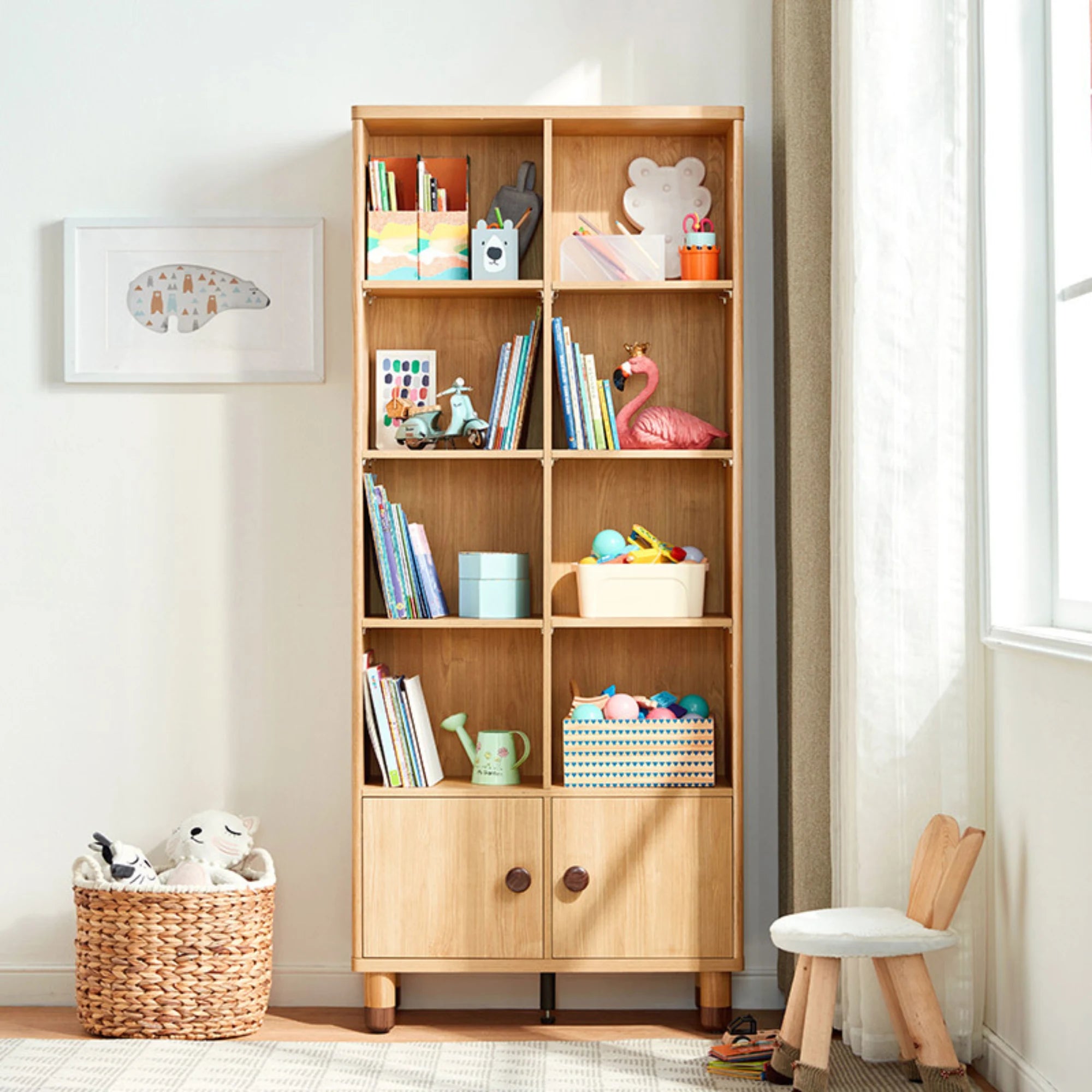 Linspire Horizon Kids Double Bookshelf, Natural Wood