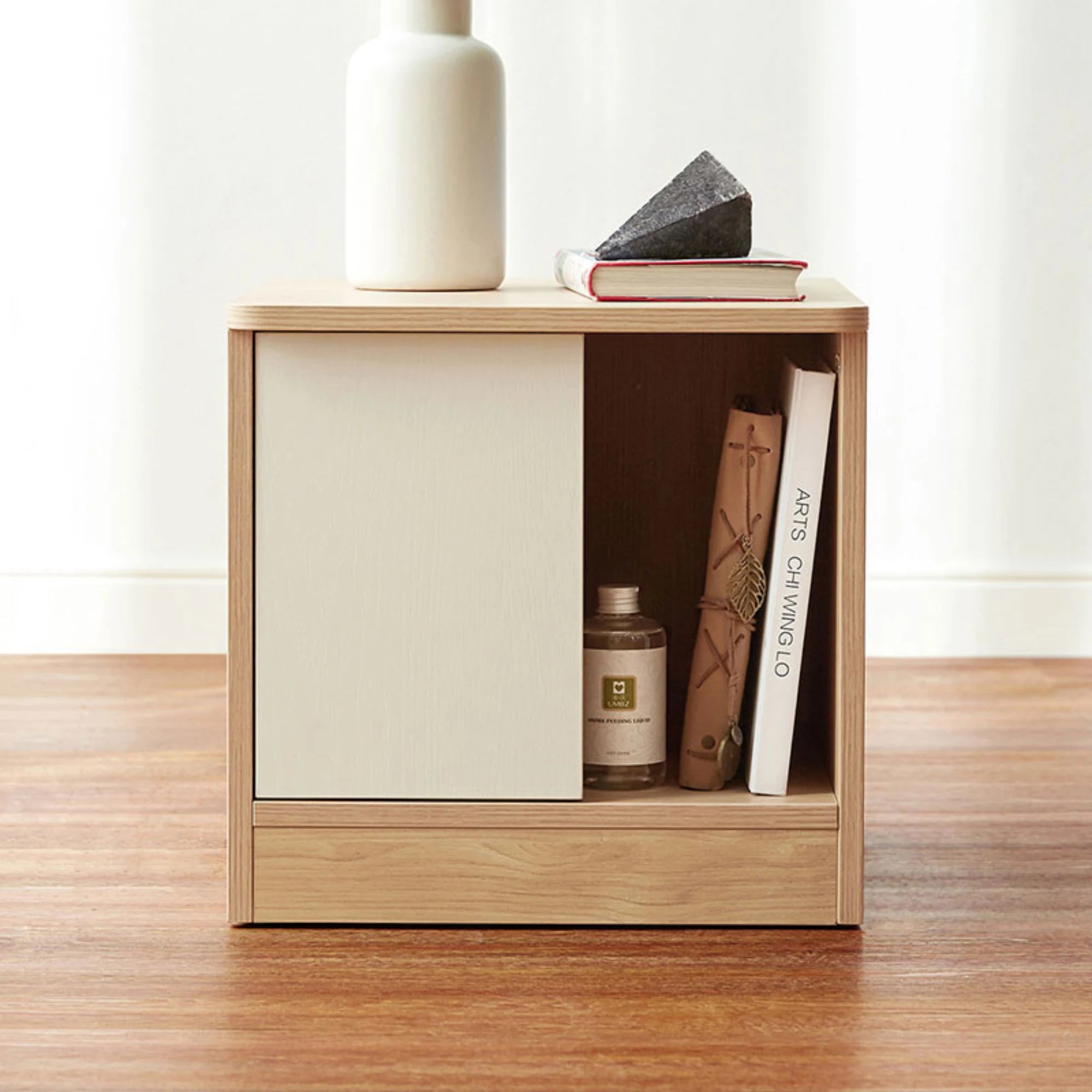 Linspire Evelyn Bedside Table with Cabinet, Natural Wood