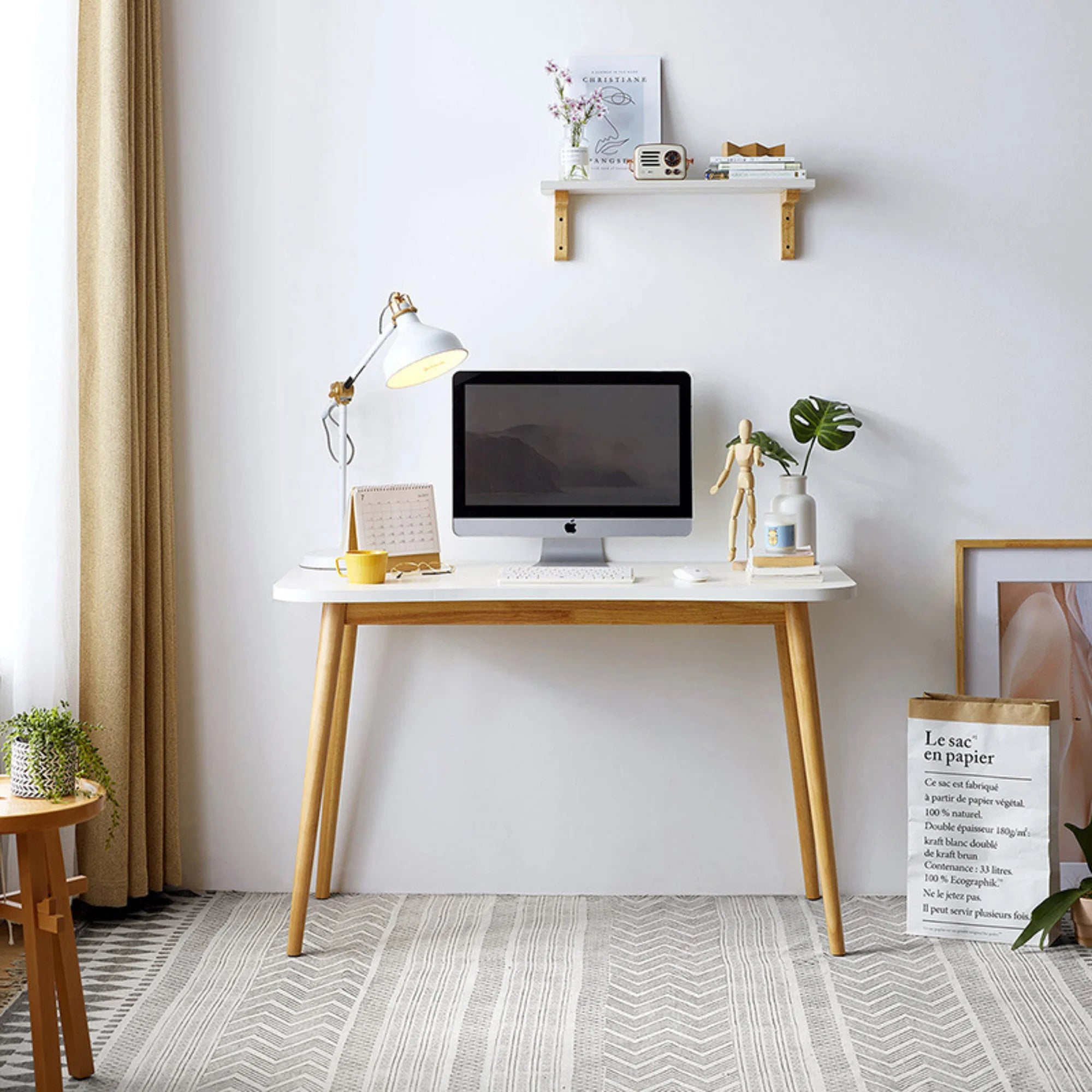 Linspire Oria Computer Desk, 80cm, Natural Wood & White