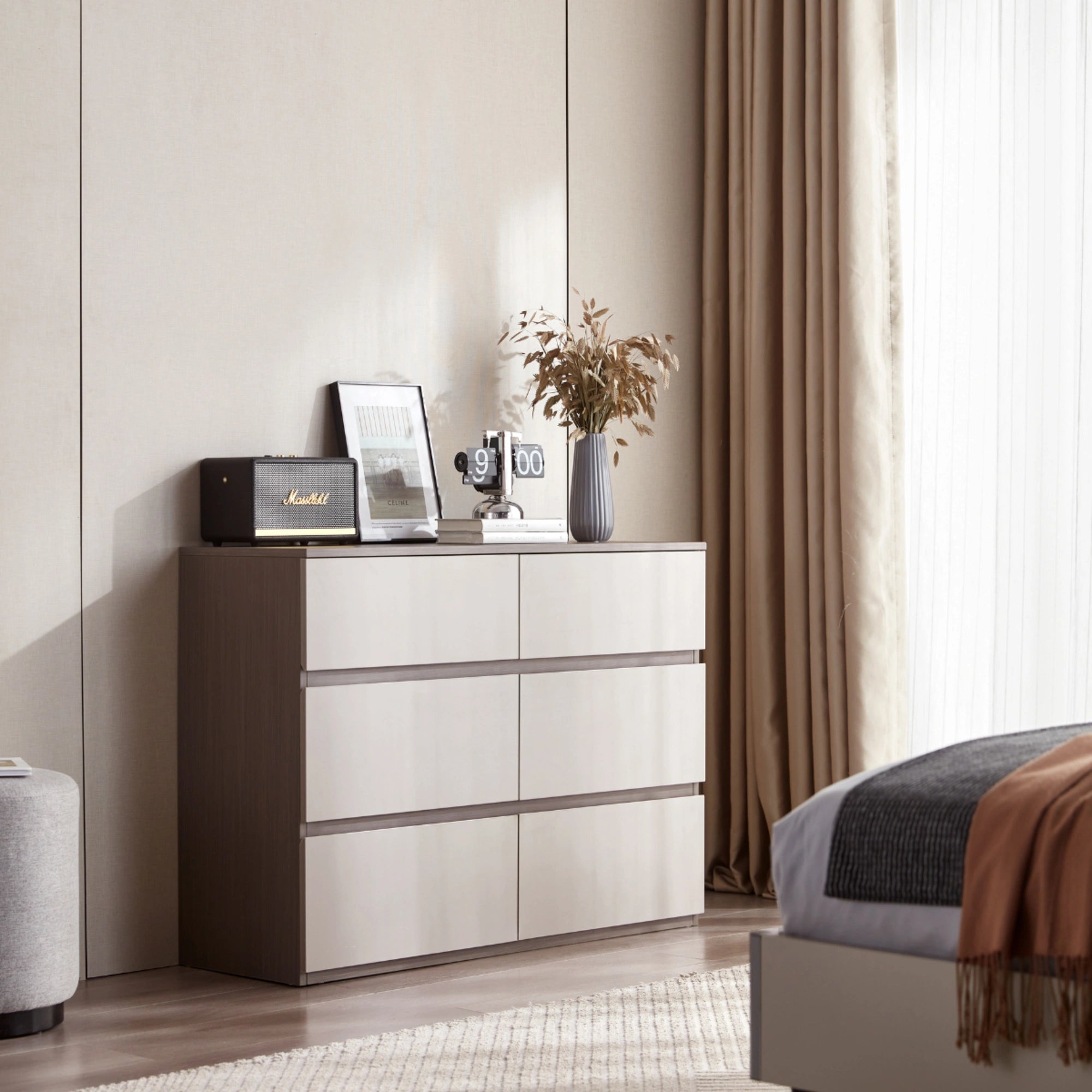 Linspire Rena Chest of 6 Drawers, Grey & Dark Wood
