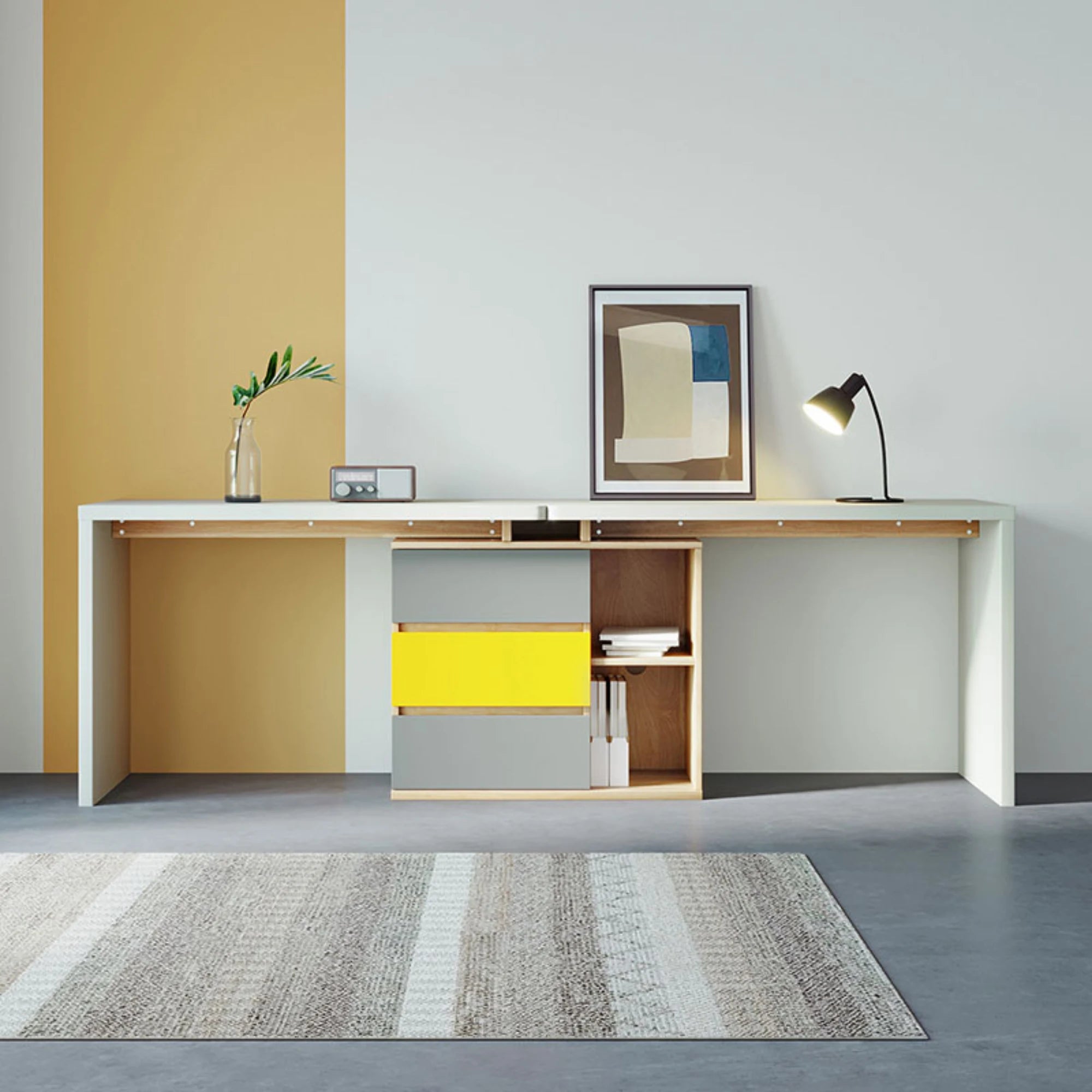Linspire Slate Dual Study Desk, Yellow & Natural Wood