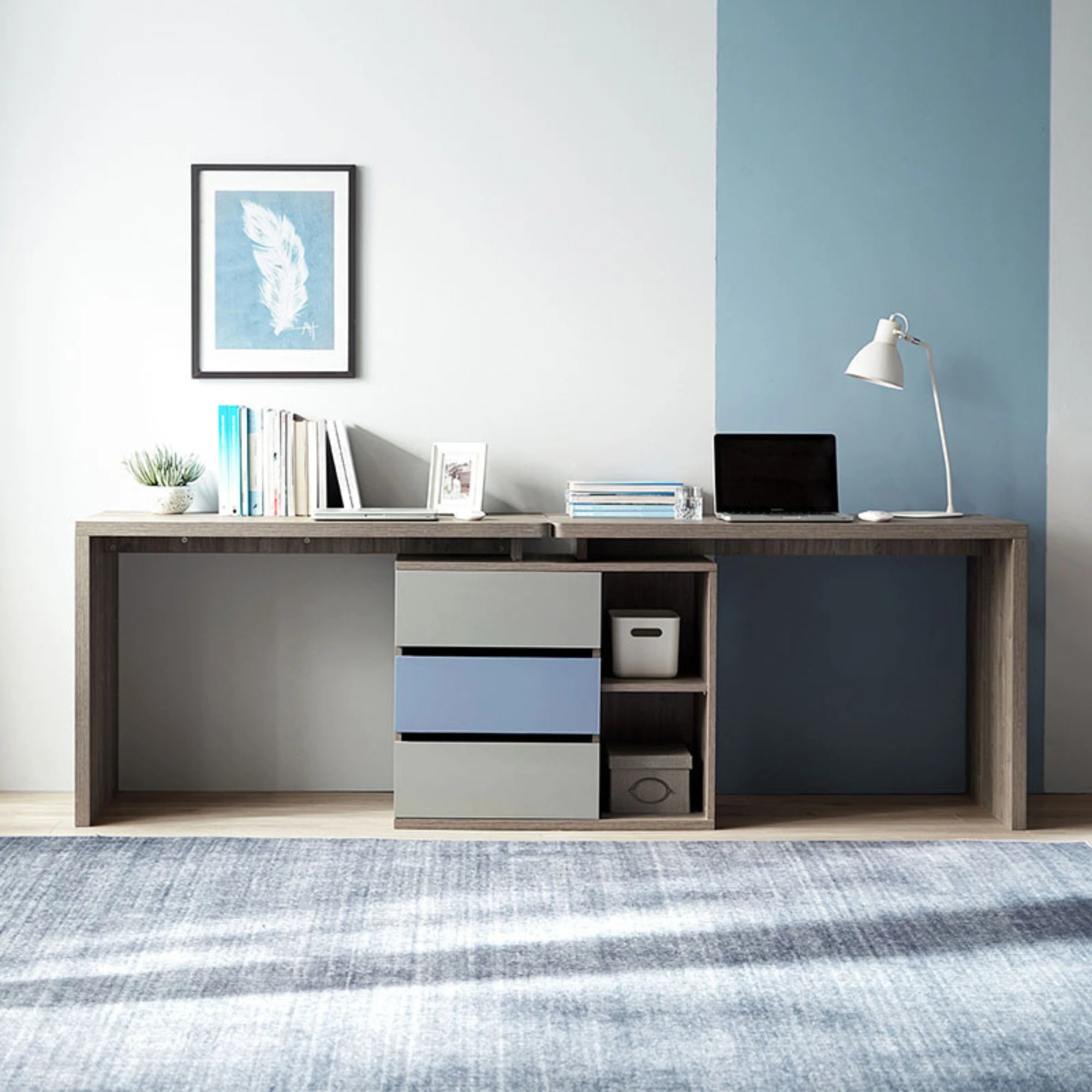 Linspire Slate Dual Study Desk, Blue & Dark Wood