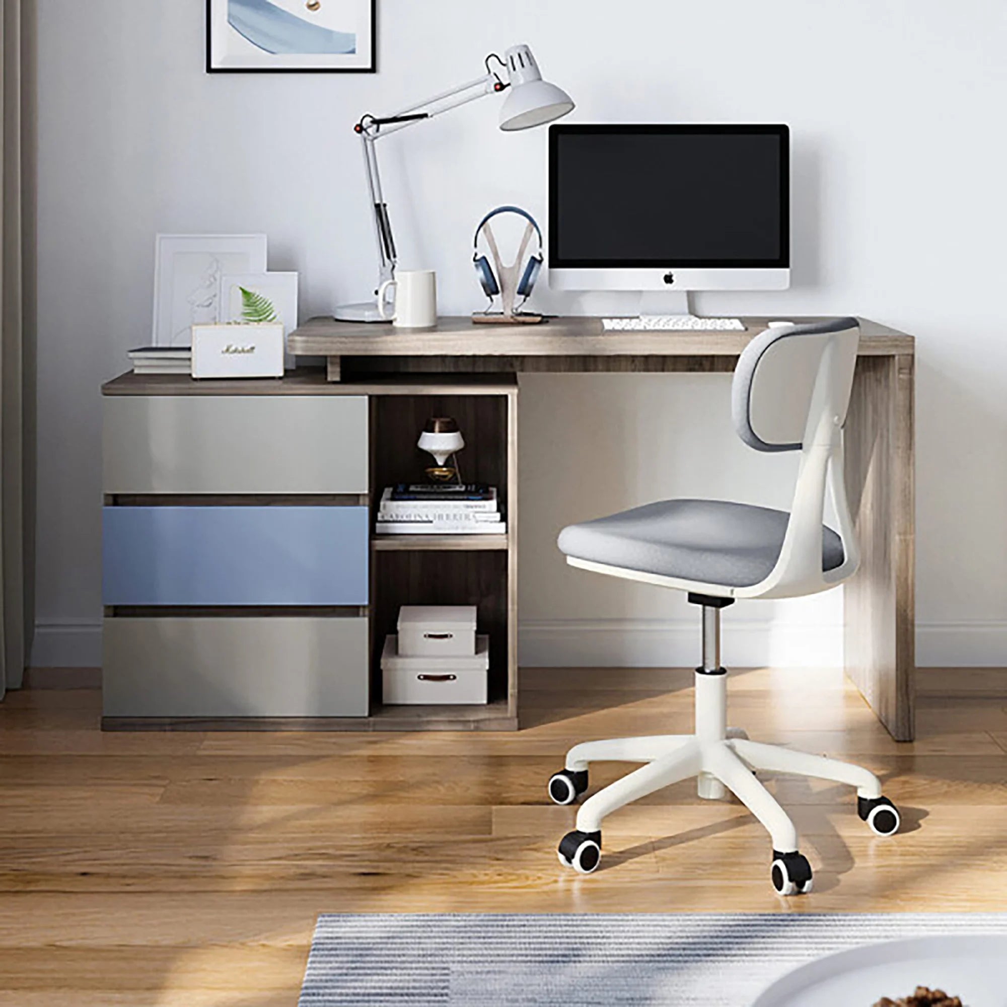 Linspire Slate Study Desk & Chair Set , Blue & Dark Wood