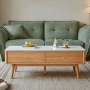 Linspire Ventus Solid Wood Coffee Table with Sintered Marble Top, Natural Wood