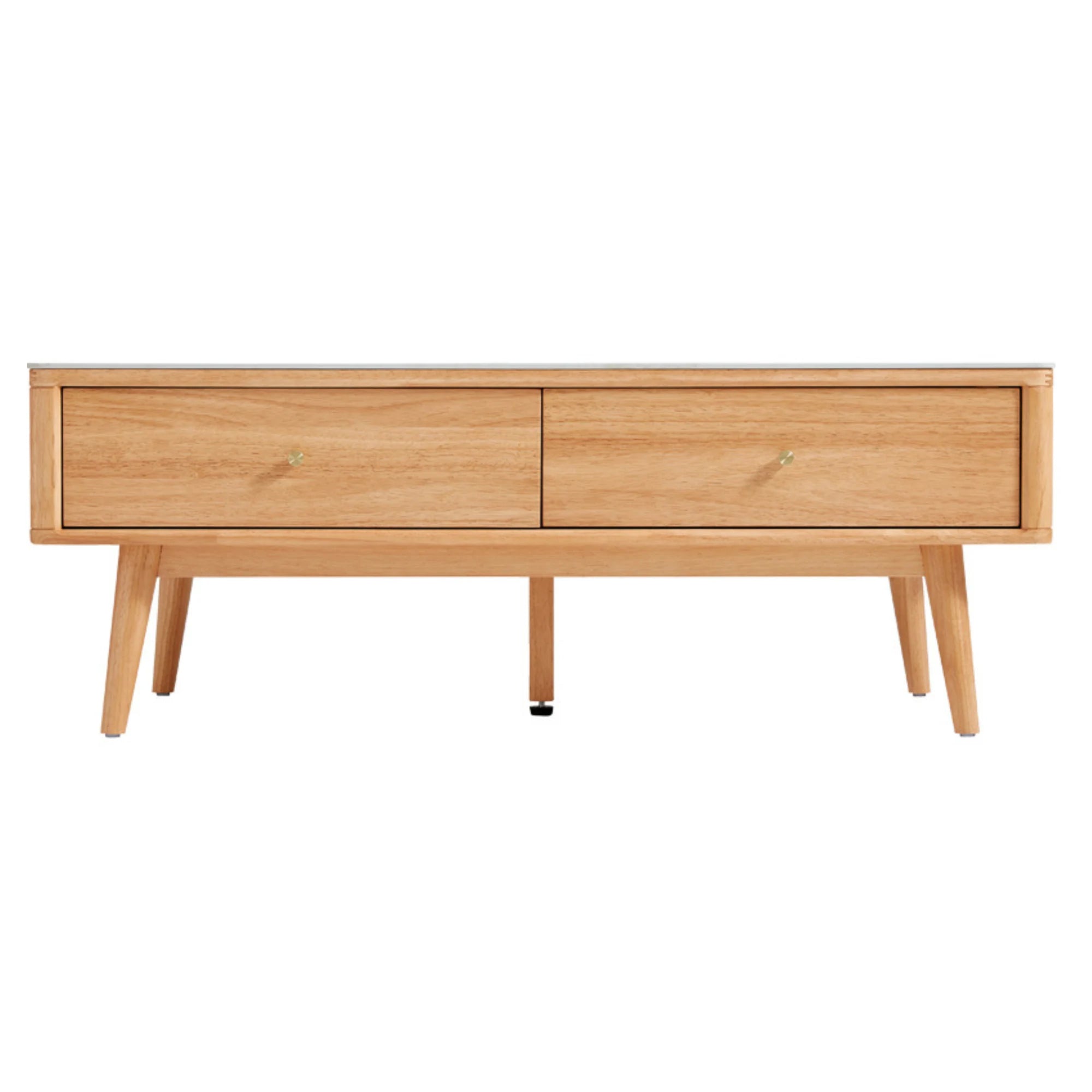 Linspire Ventus Solid Wood Coffee Table with Sintered Marble Top, Natural Wood