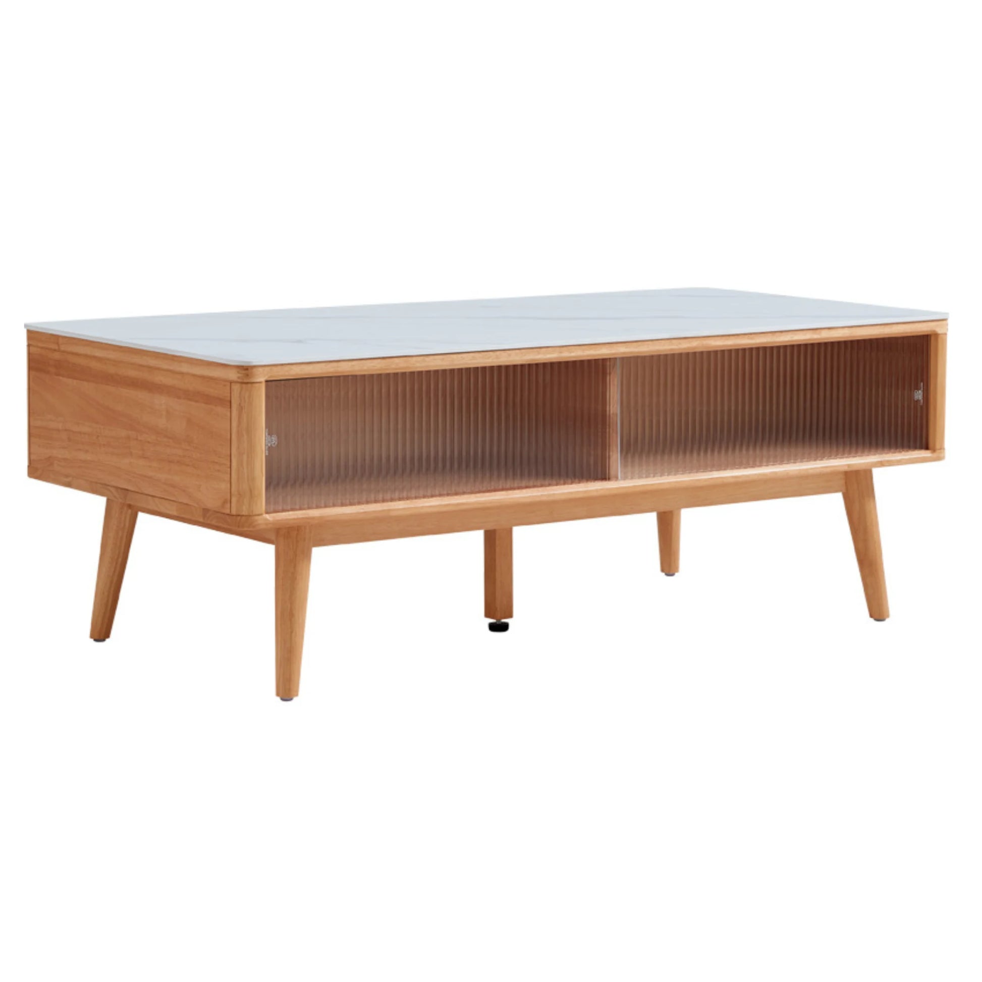 Linspire Ventus Solid Wood Coffee Table with Sintered Marble Top, Natural Wood