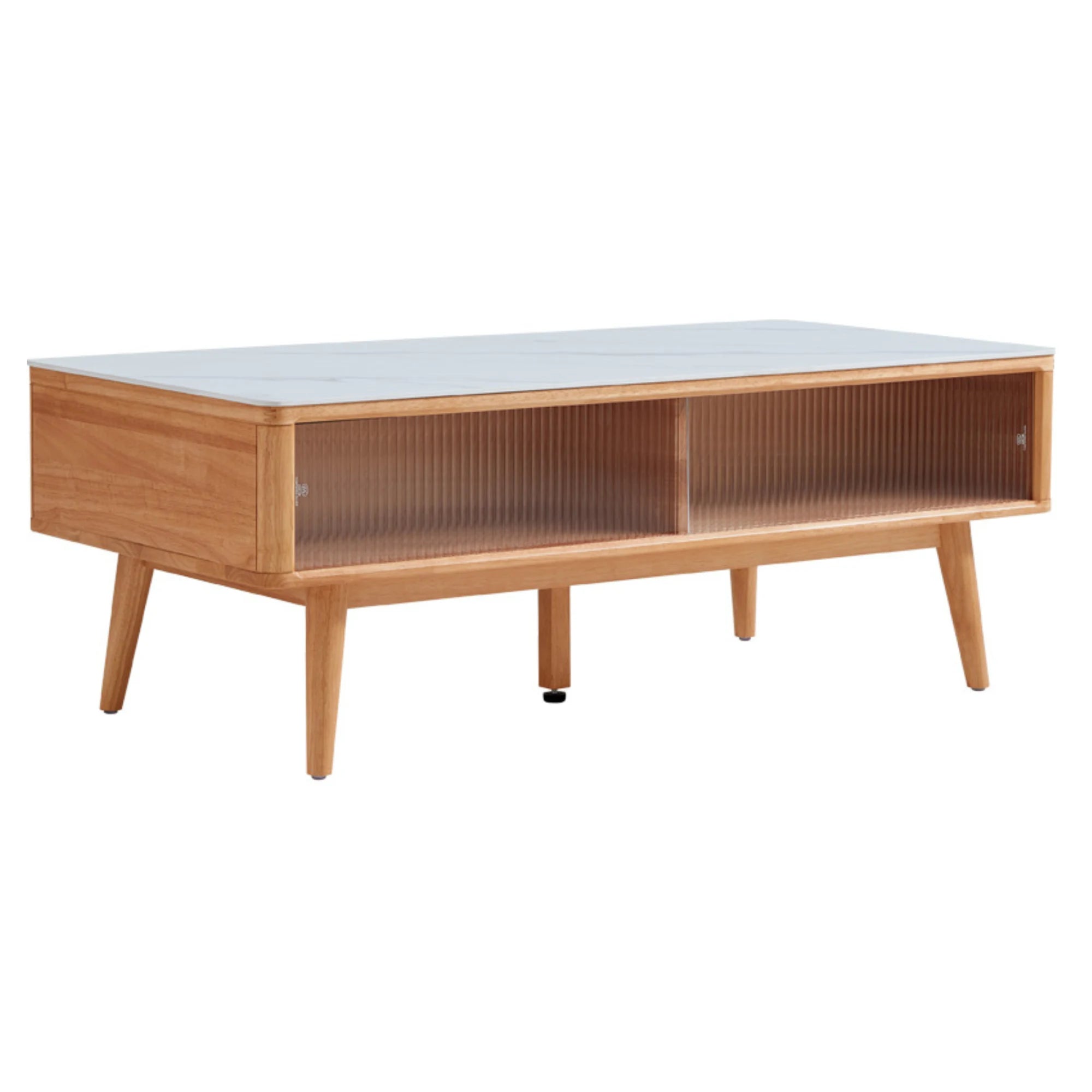 Linspire Ventus Solid Wood Coffee Table with Sintered Marble Top, Natural Wood