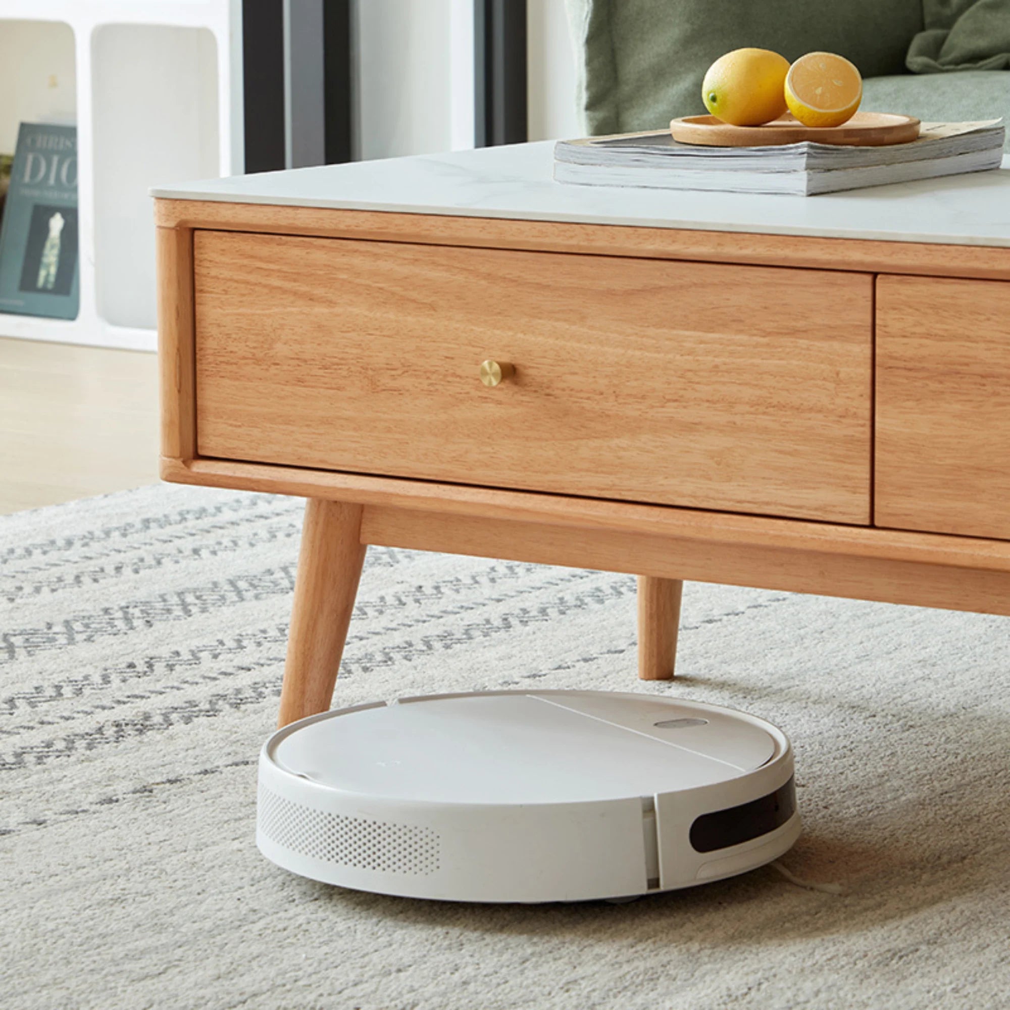 Linspire Ventus Solid Wood Coffee Table with Sintered Marble Top, Natural Wood