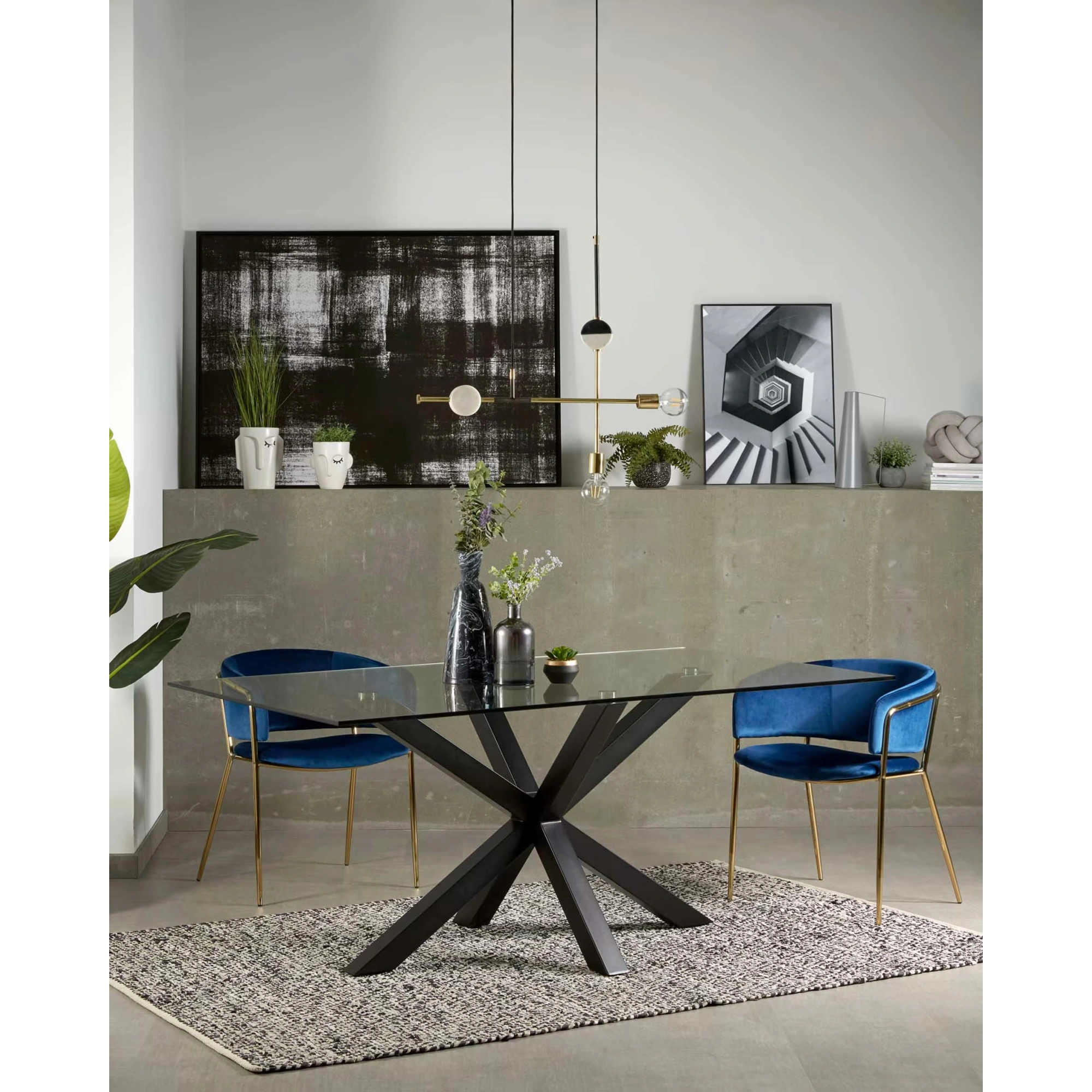 Kave Home Argo Dining Table with Glass Top, Transparent, Black
