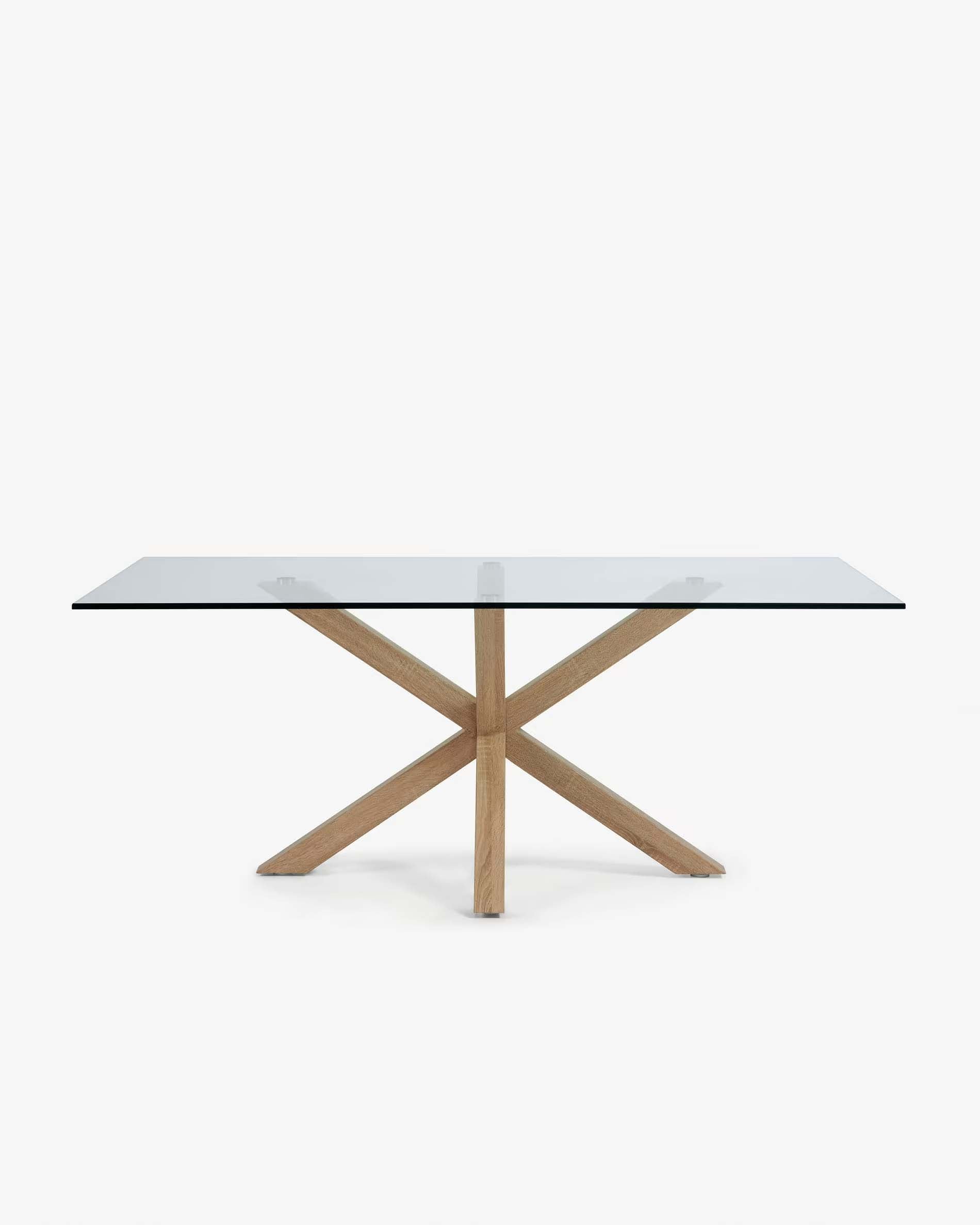 Kave Home Argo Dining Table with Glass Top, Transparent, Natural Wood