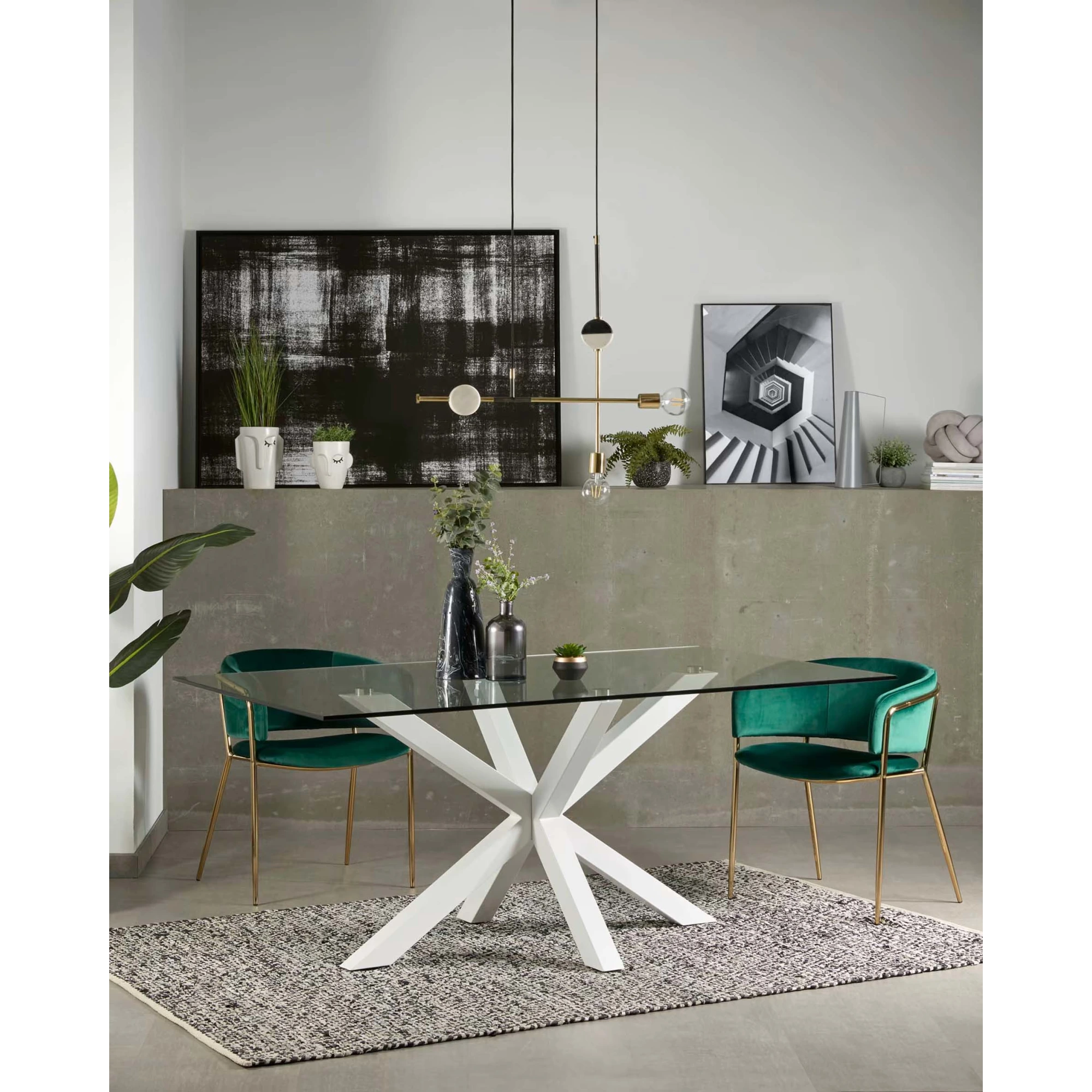 Kave Home Argo Dining Table with Glass Top, Transparent, White