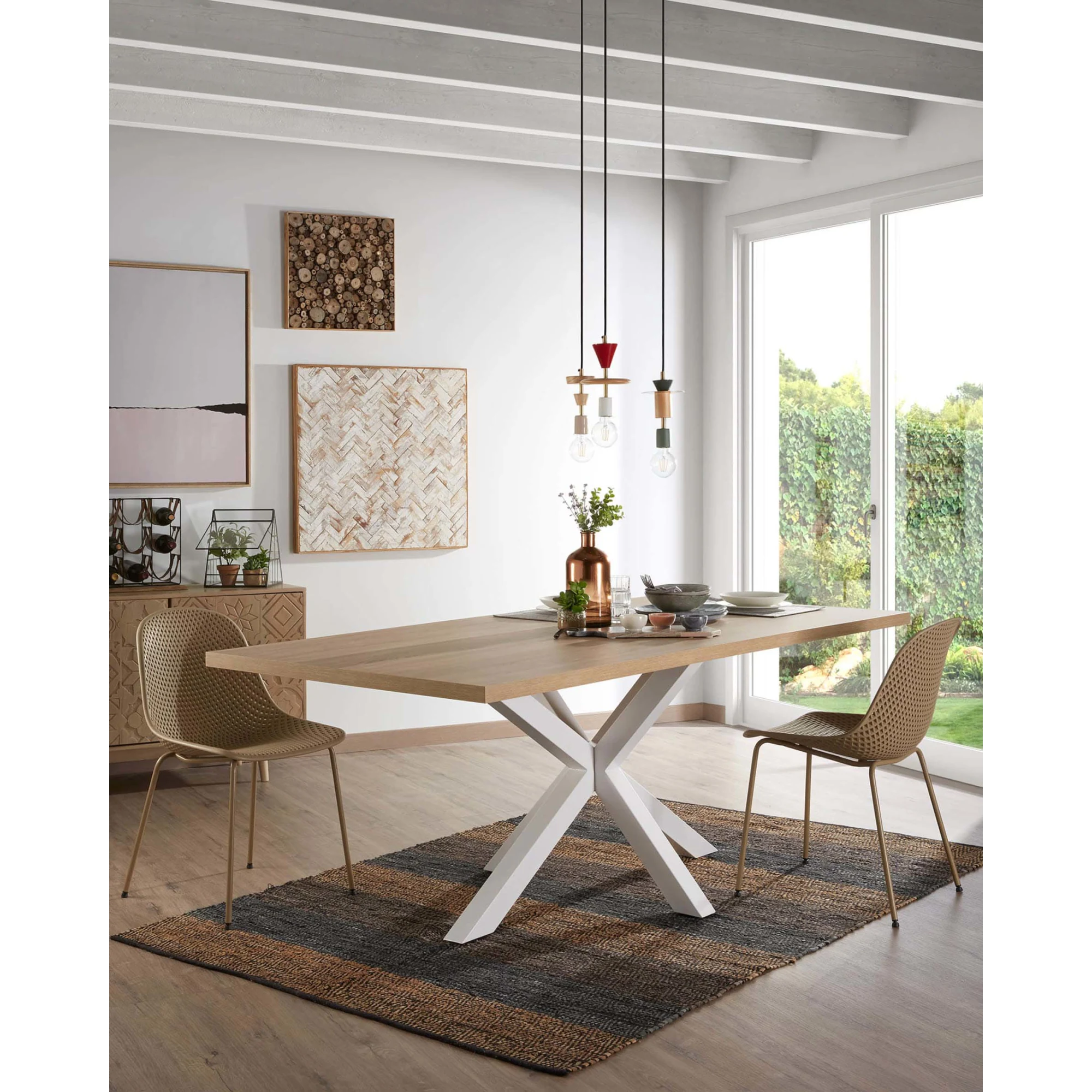 Kave Home Argo Dining Table, Transparent & Natural Wood, 180cm