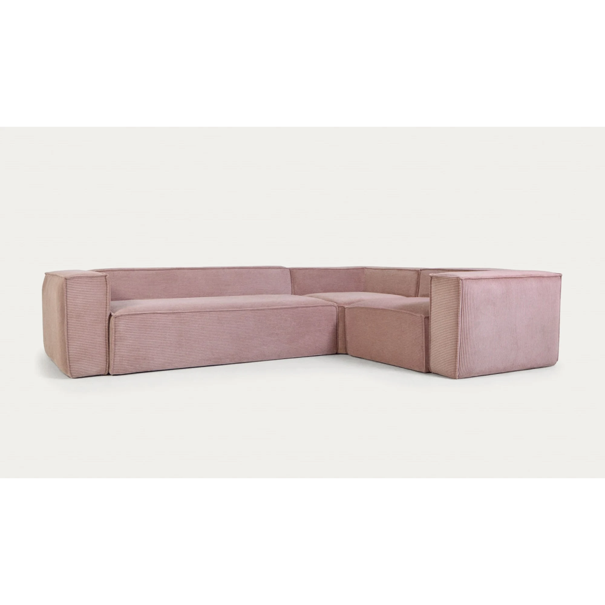 Kave Home Blok 4-Seat Corner Sofa, Corduroy, 320x230cm, Pink