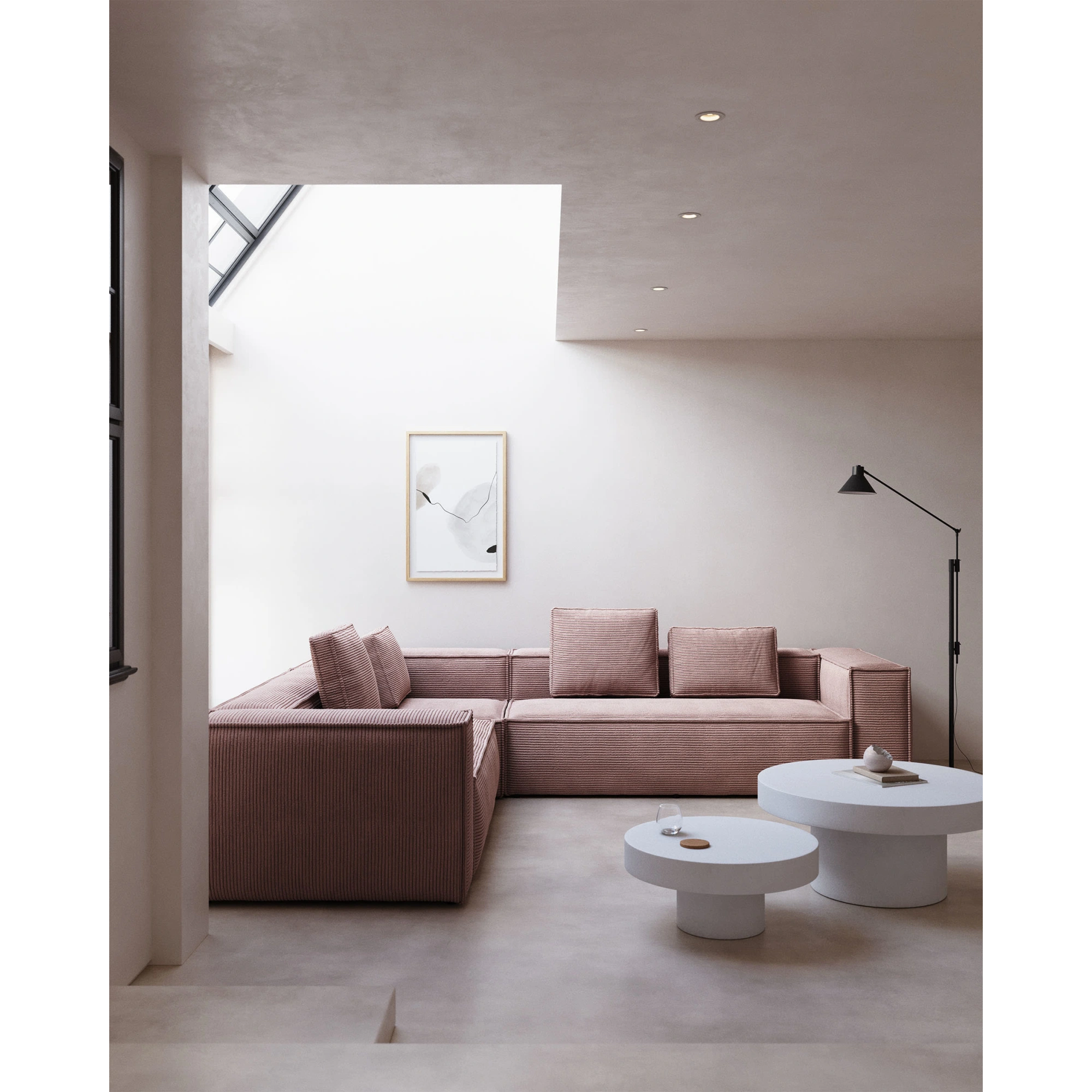 Kave Home Blok 5-Seat Corner Sofa, Corduroy, Pink