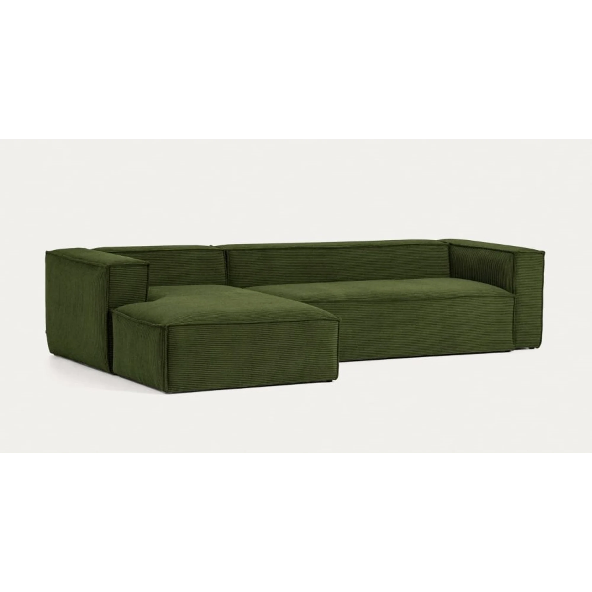 Kave Home Blok 4-Seat Modular Sofa with Left Chaise, Corduroy, Green