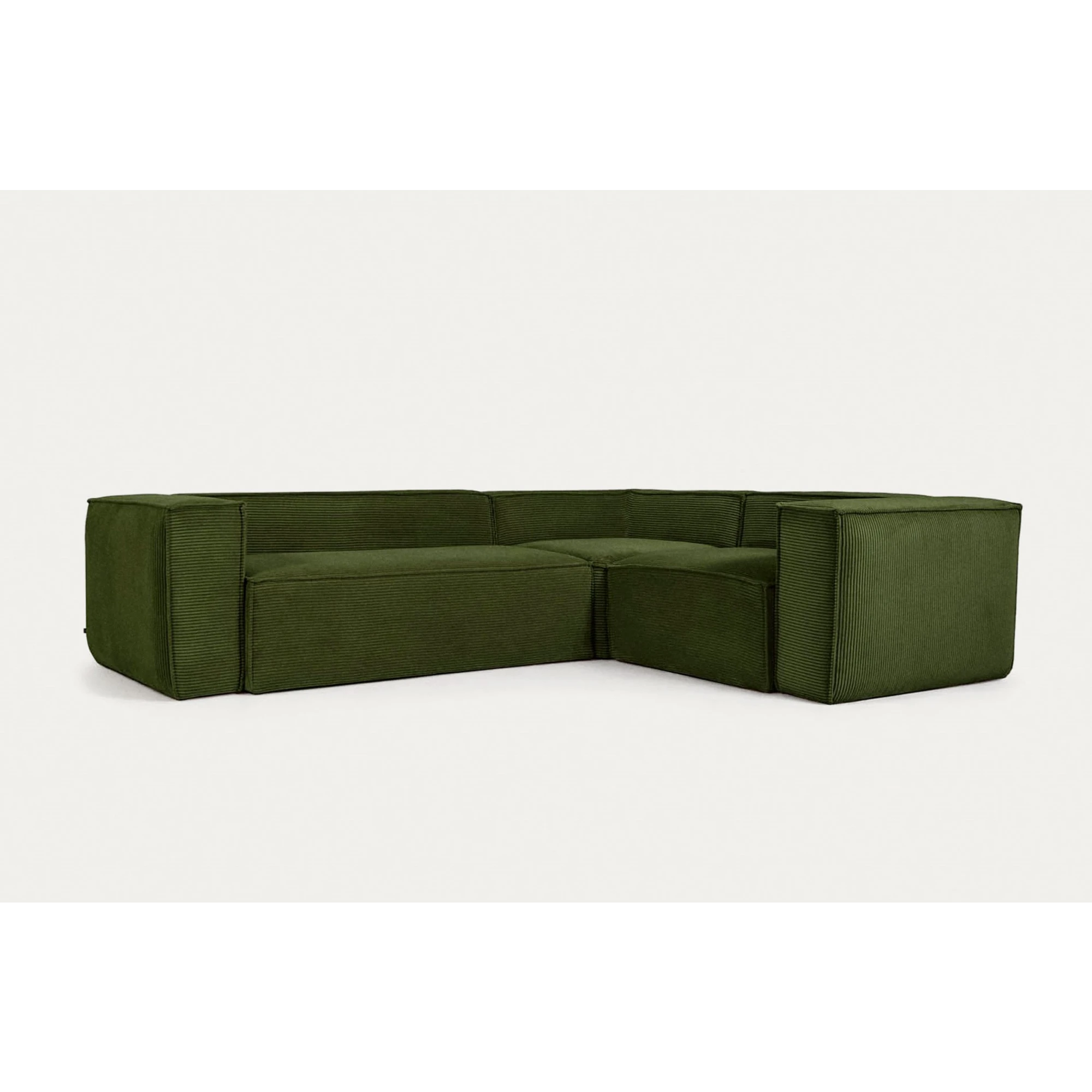 Kave Home Blok 3-Seat Corner Sofa, Corduroy, Green