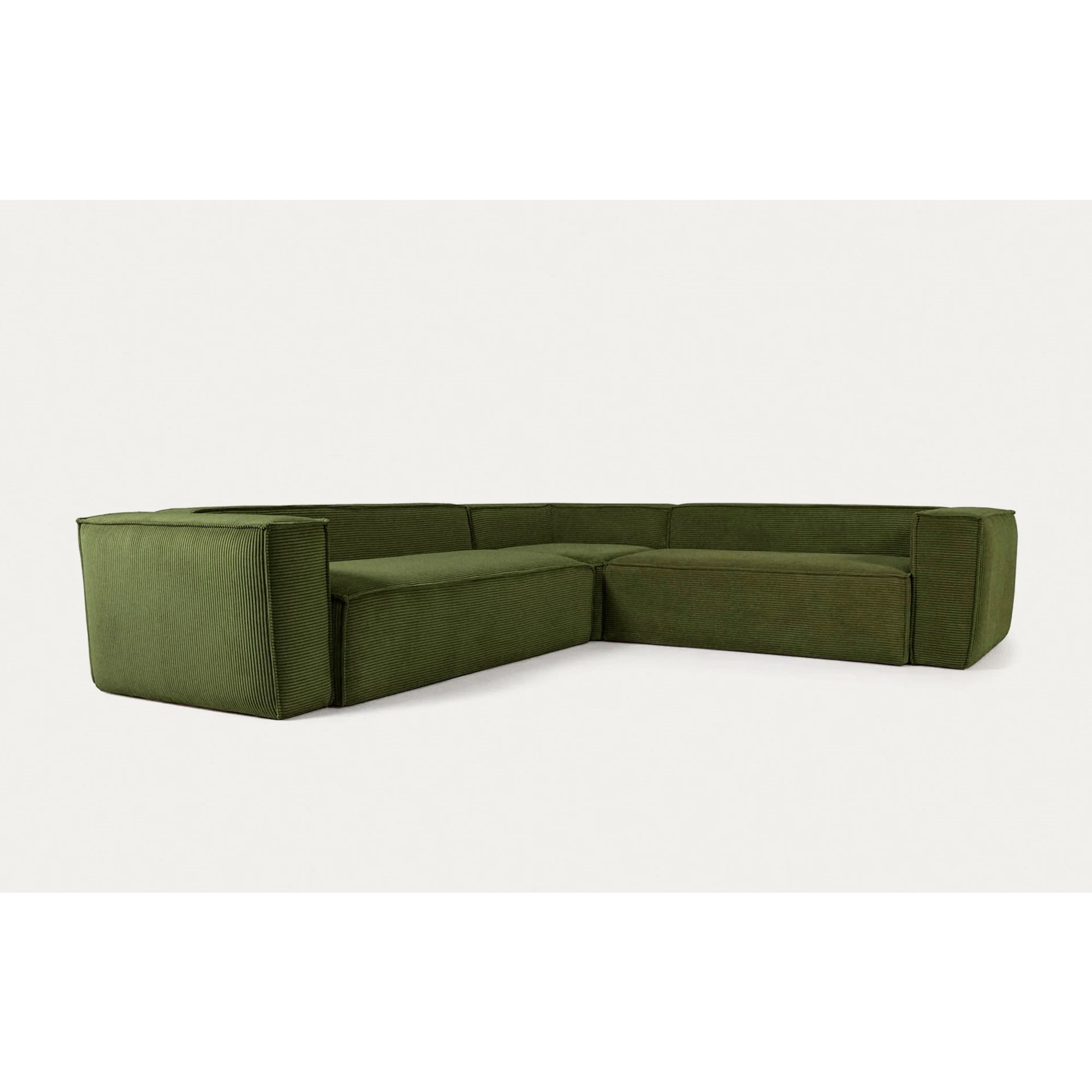 Kave Home Blok 4-Seat Corner Sofa, Corduroy, 290x290cm, Green