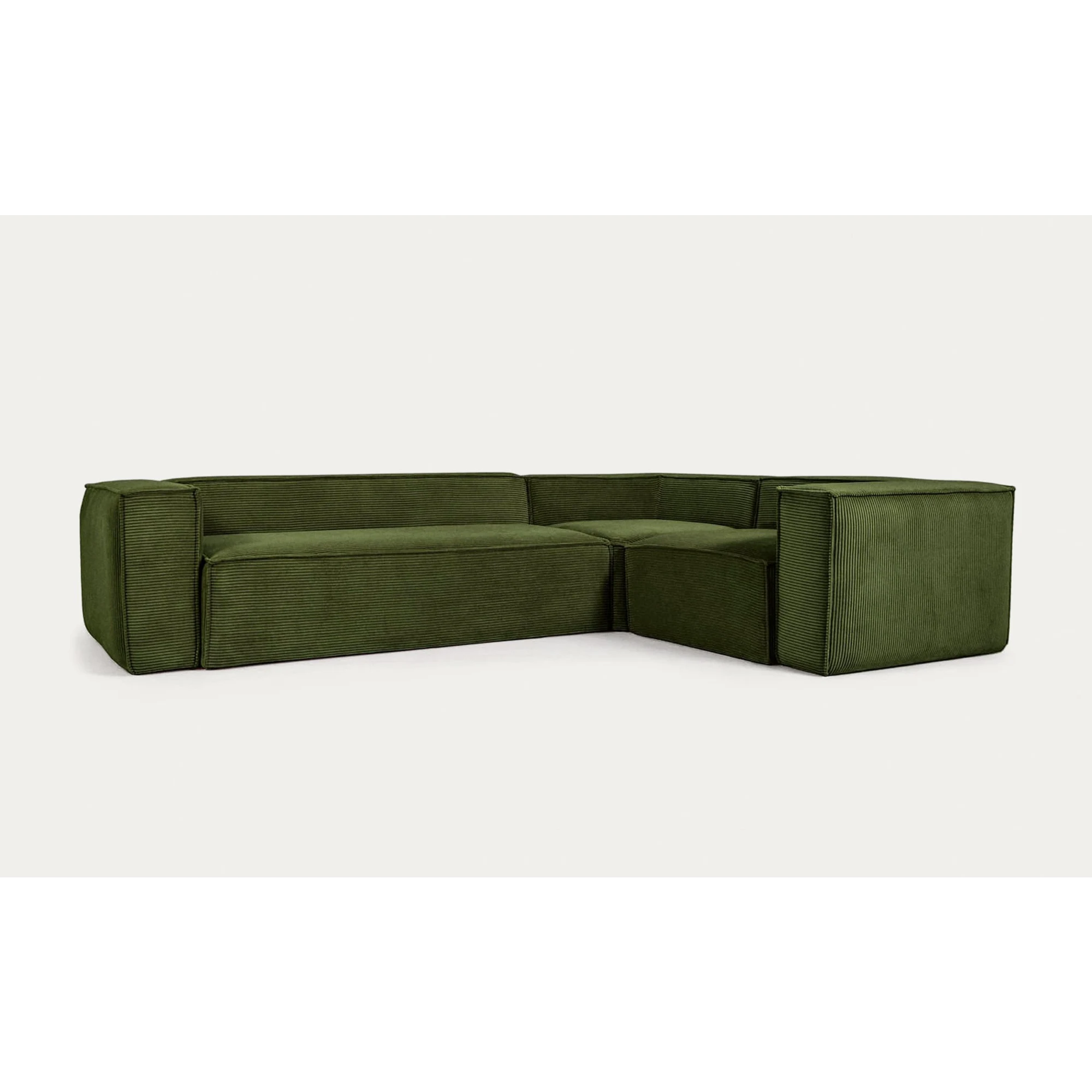 Kave Home Blok 4-Seat Corner Sofa, Corduroy, 320x230cm, Green