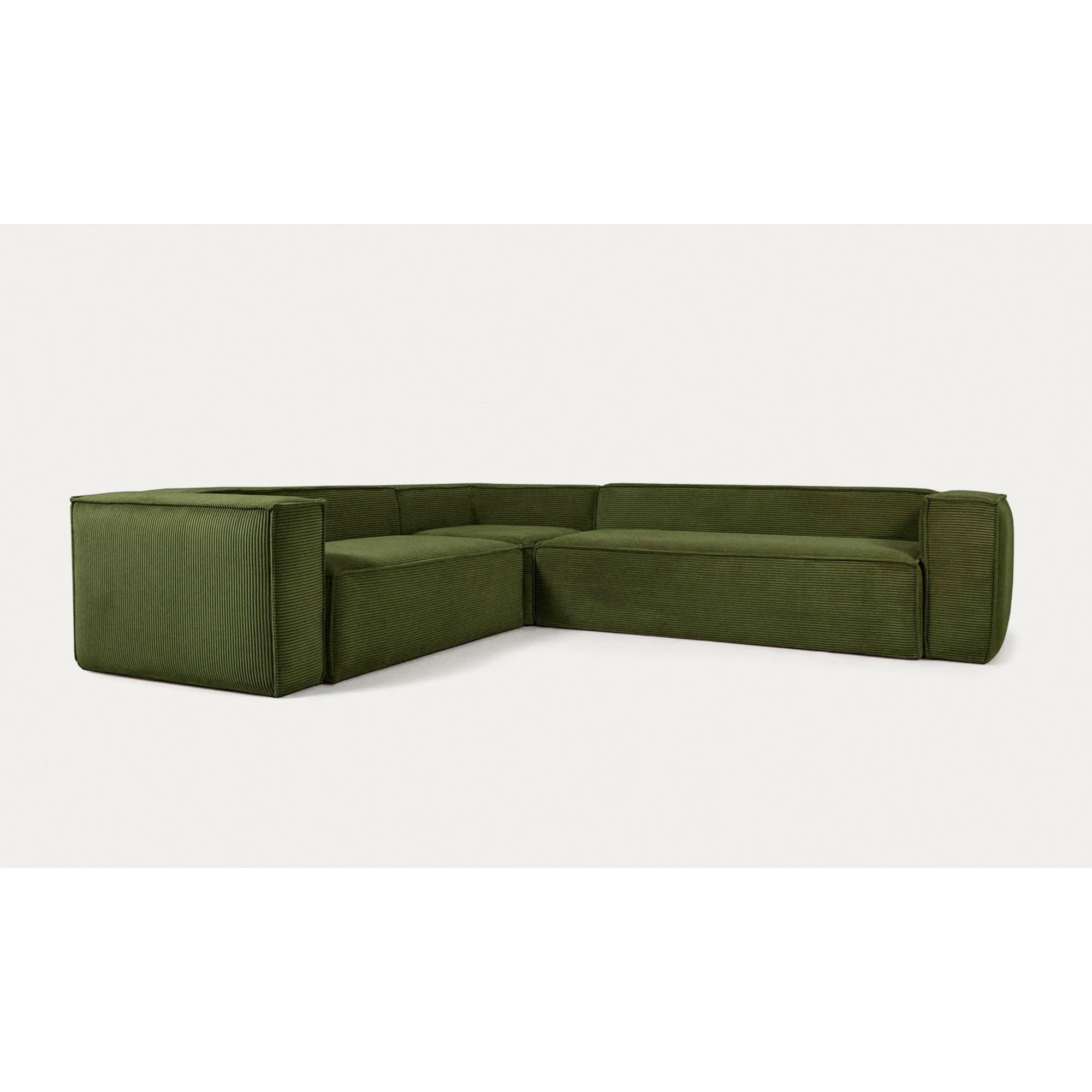 Kave Home Blok 5-Seat Corner Sofa, Corduroy, Green