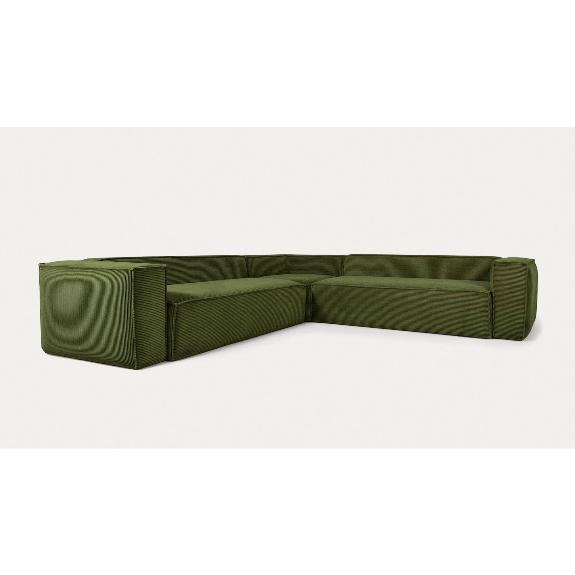 Kave Home Blok 6-Seat Corner Sofa, Corduroy, Green